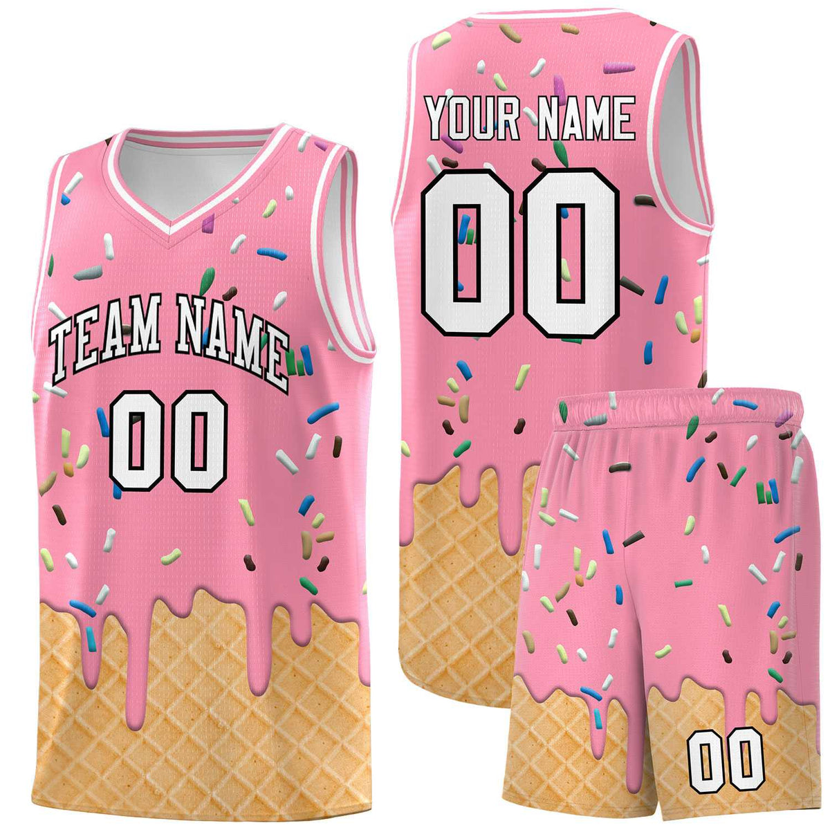 Custom Light Pink Basketball Kits with Ice Cream Element Pattern