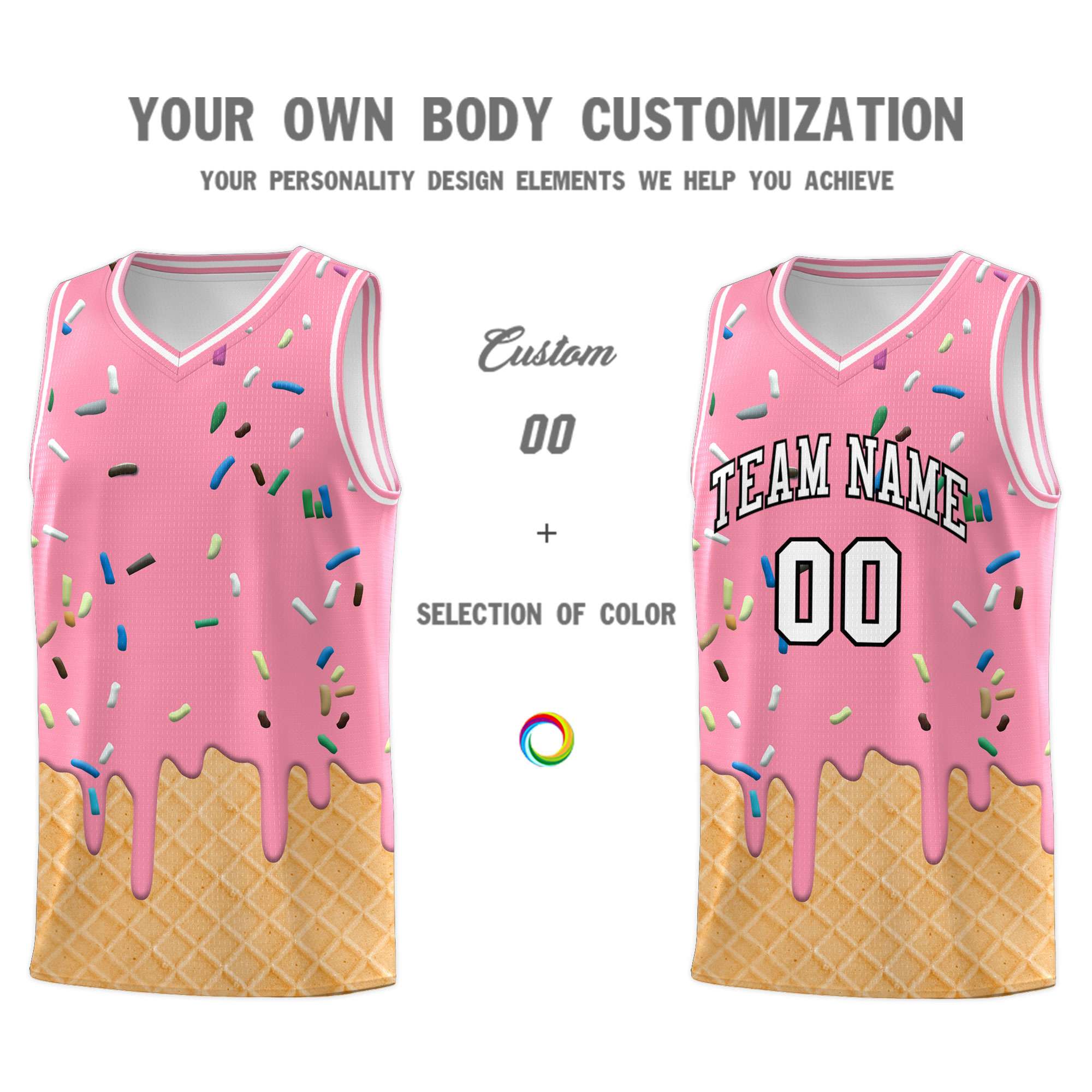 Custom Light Pink Basketball Kits with Ice Cream Element Pattern