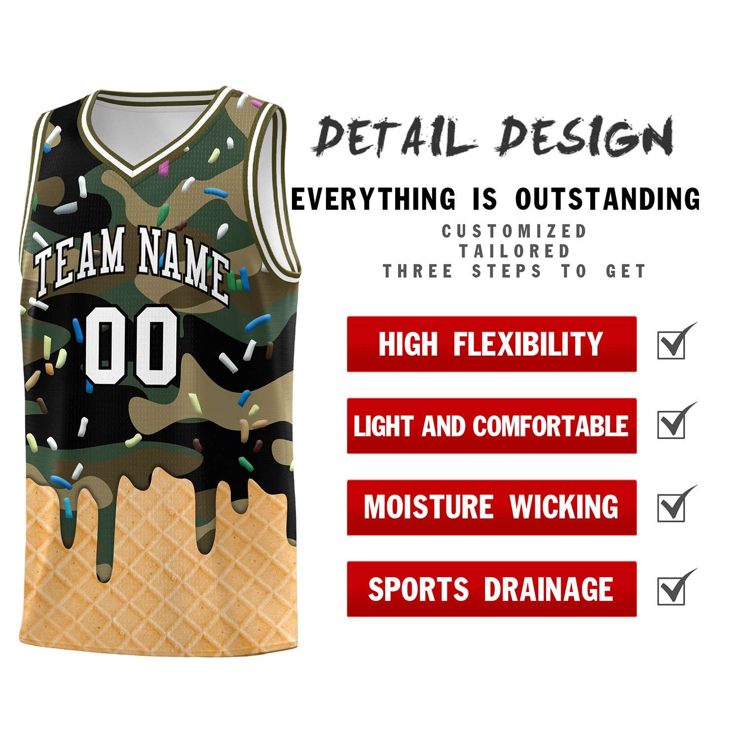 Custom Camo Basketball Kits with Ice Cream Element Pattern