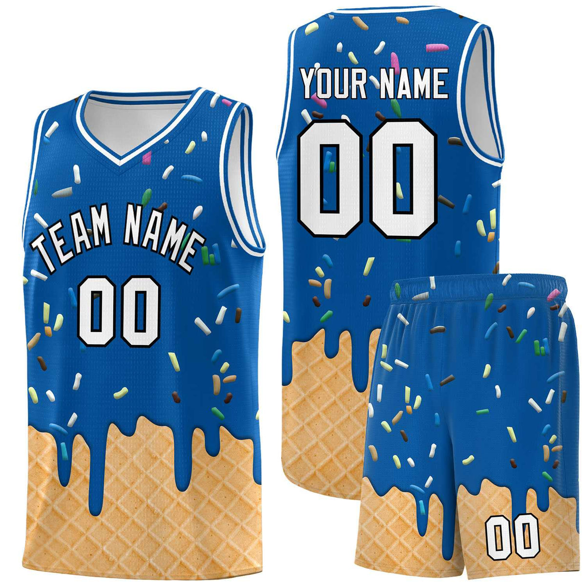 Custom Royal Basketball Kits with Ice Cream Element Pattern