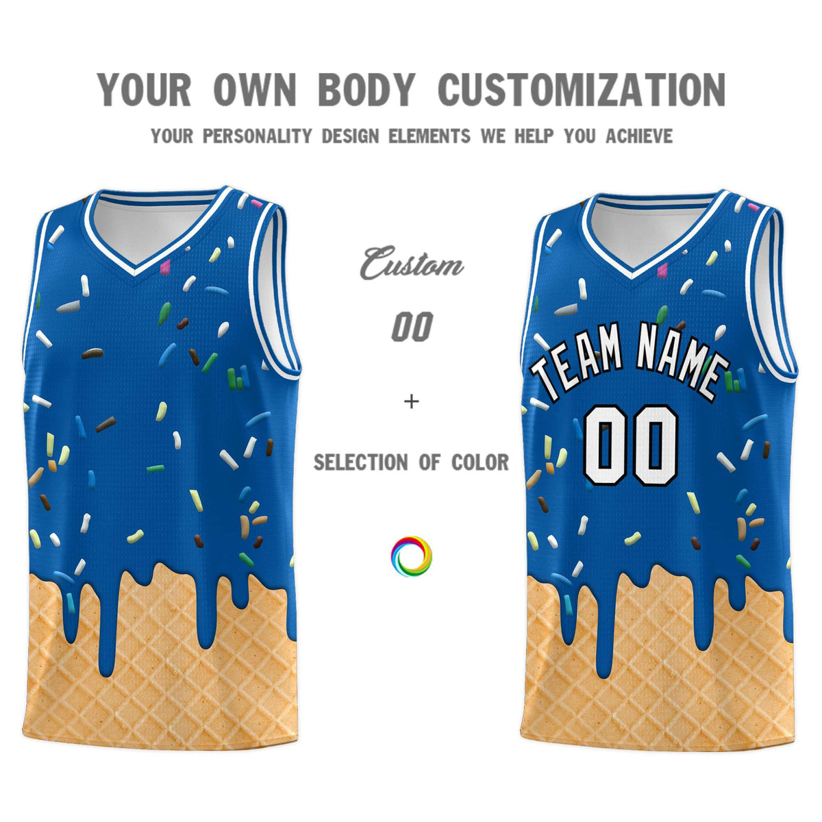Custom Royal Basketball Kits with Ice Cream Element Pattern