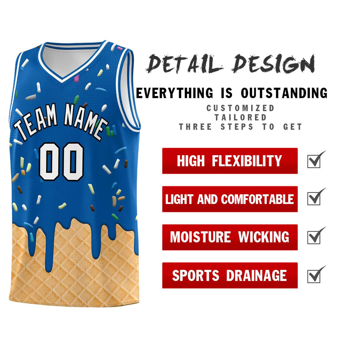 Custom Royal Basketball Kits with Ice Cream Element Pattern