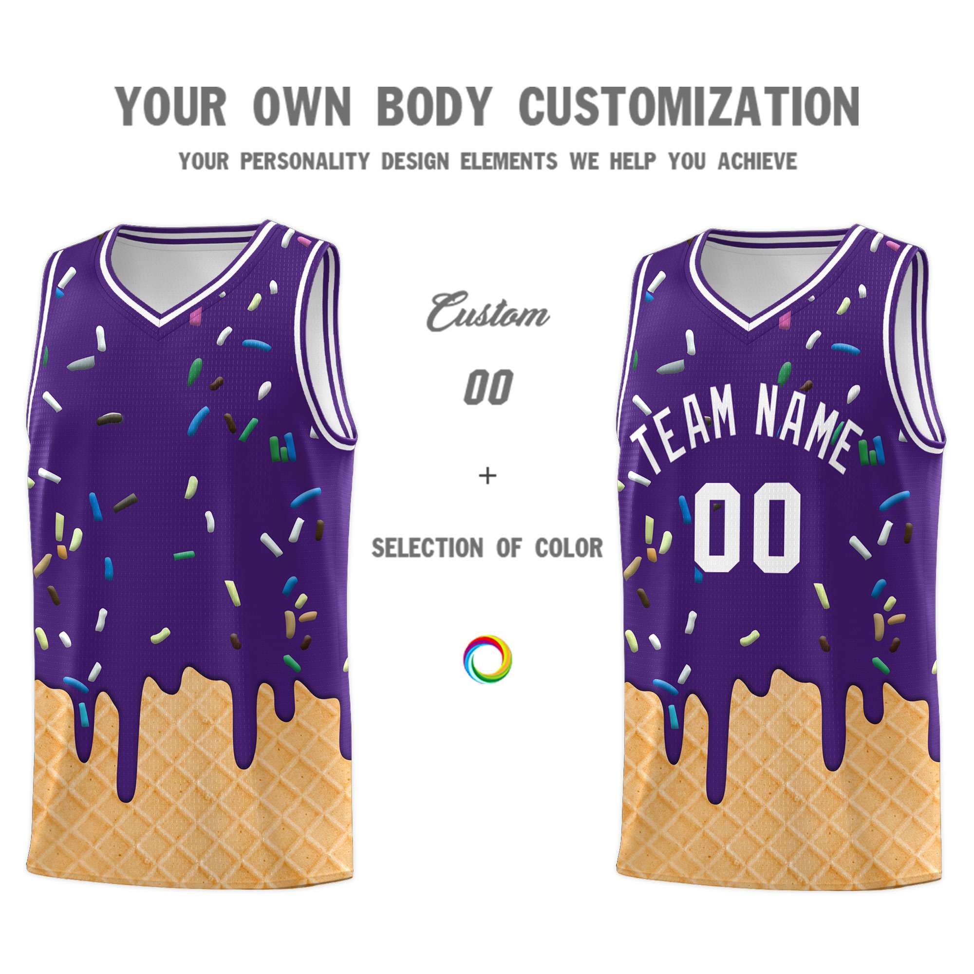 Custom Purple Basketball Kits with Ice Cream Element Pattern