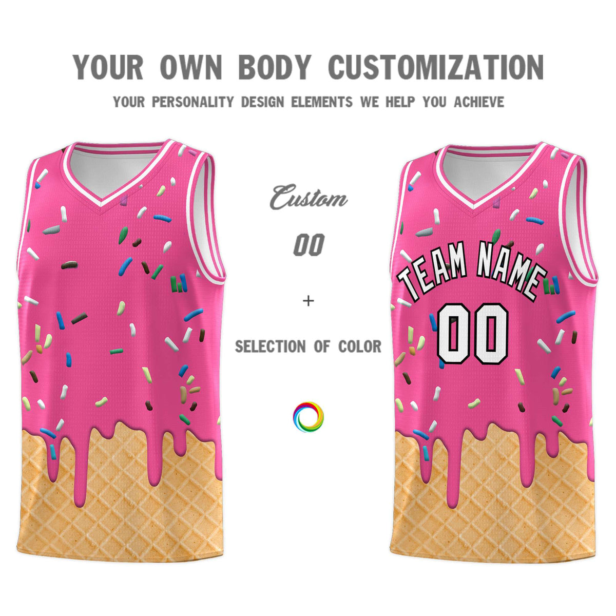 Custom Pink Basketball Kits with Ice Cream Element Pattern