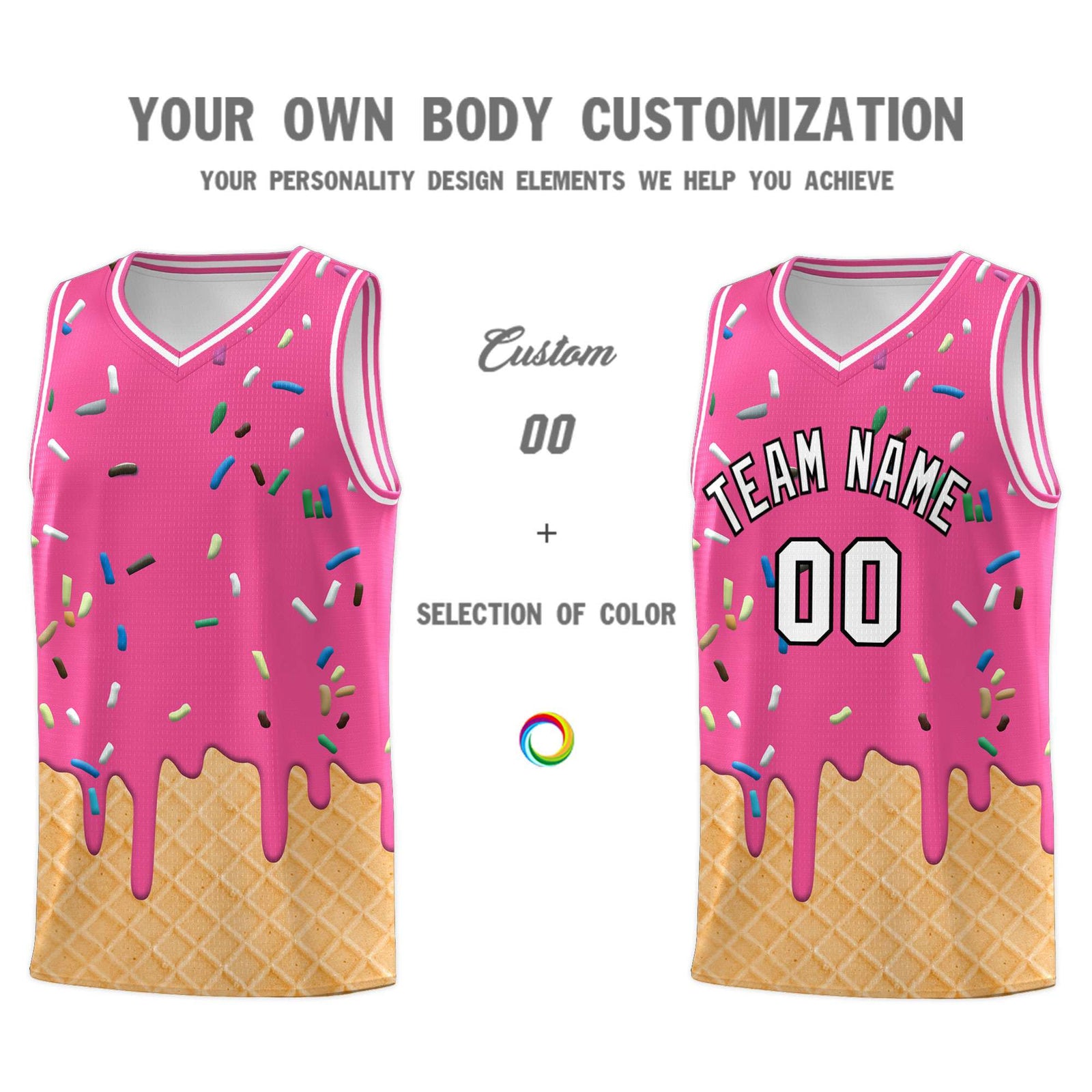 Custom Pink Basketball Kits with Ice Cream Element Pattern