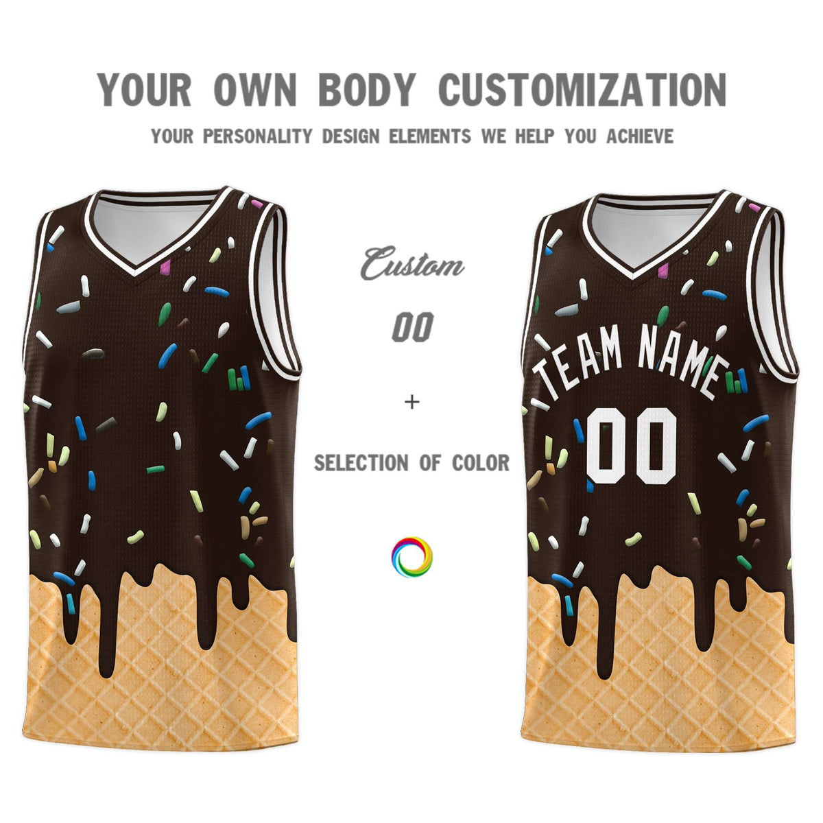 Custom Brown Basketball Kits with Ice Cream Element Pattern
