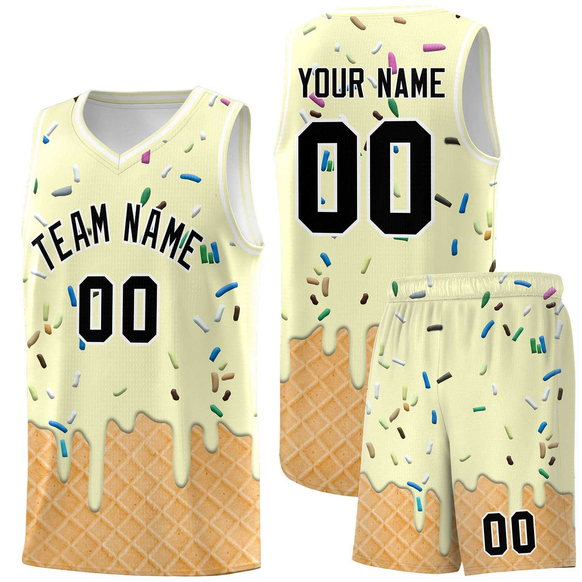 Custom Cream Basketball Kits with Ice Cream Element Pattern