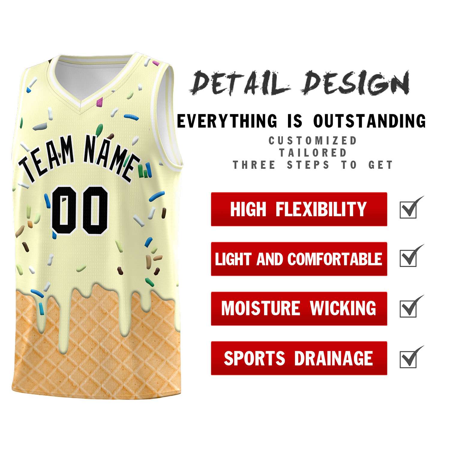Custom Cream Basketball Kits with Ice Cream Element Pattern