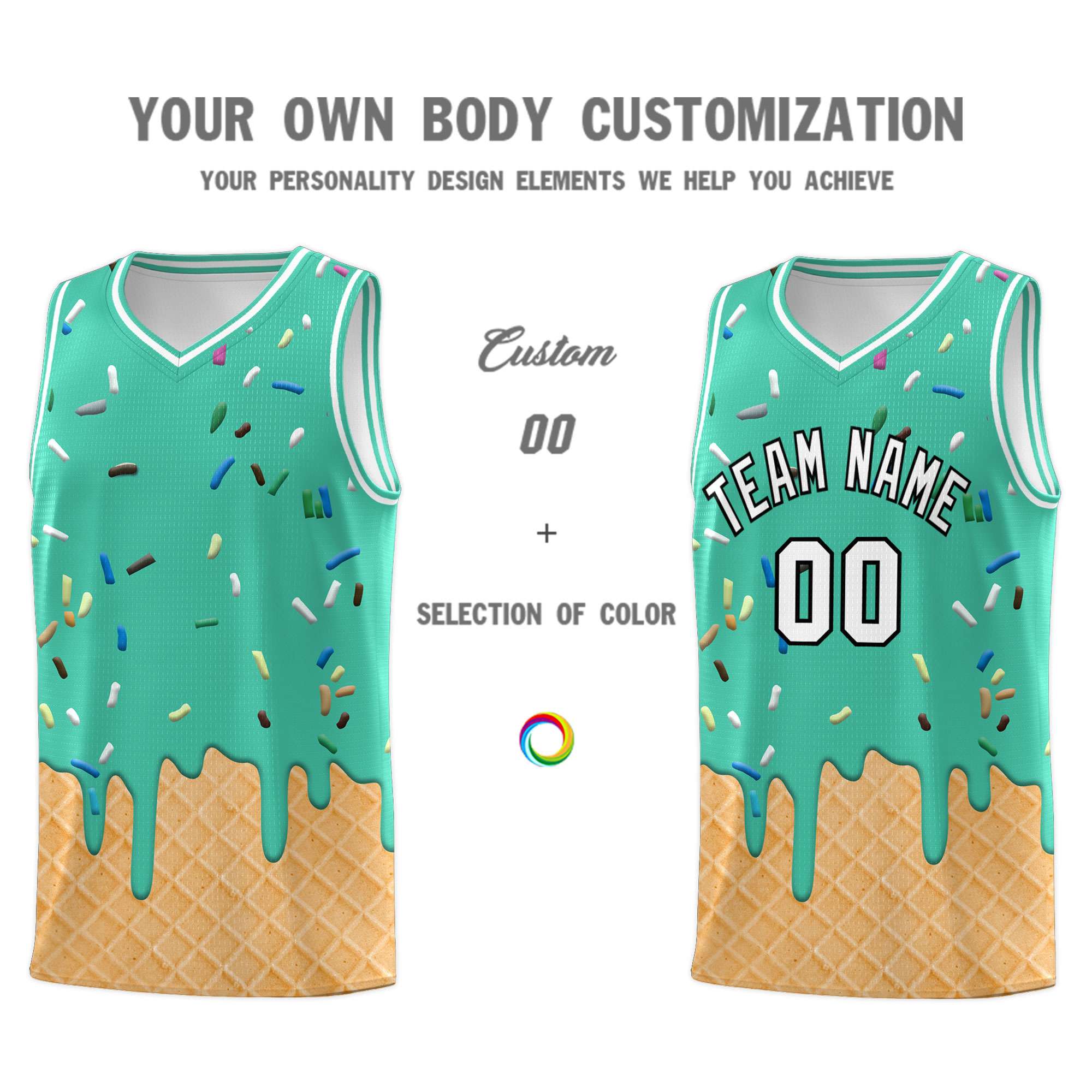 Custom Olive Basketball Kits with Ice Cream Element Pattern