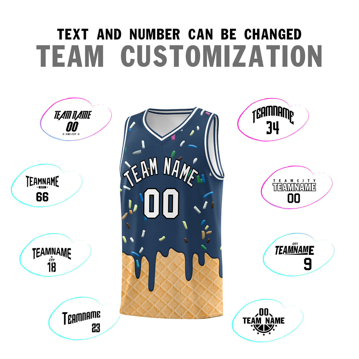 Custom Midnight Blue Basketball Kits with Ice Cream Element Pattern