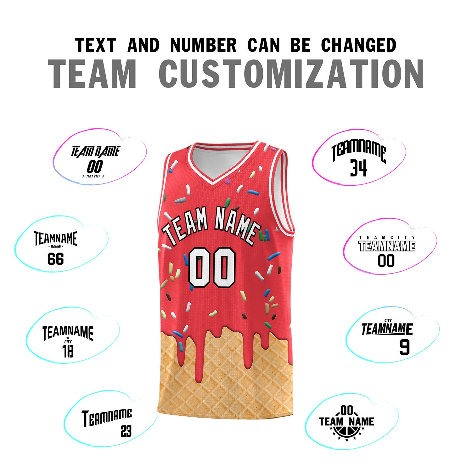 Custom Light Red Basketball Kits with Ice Cream Element Pattern