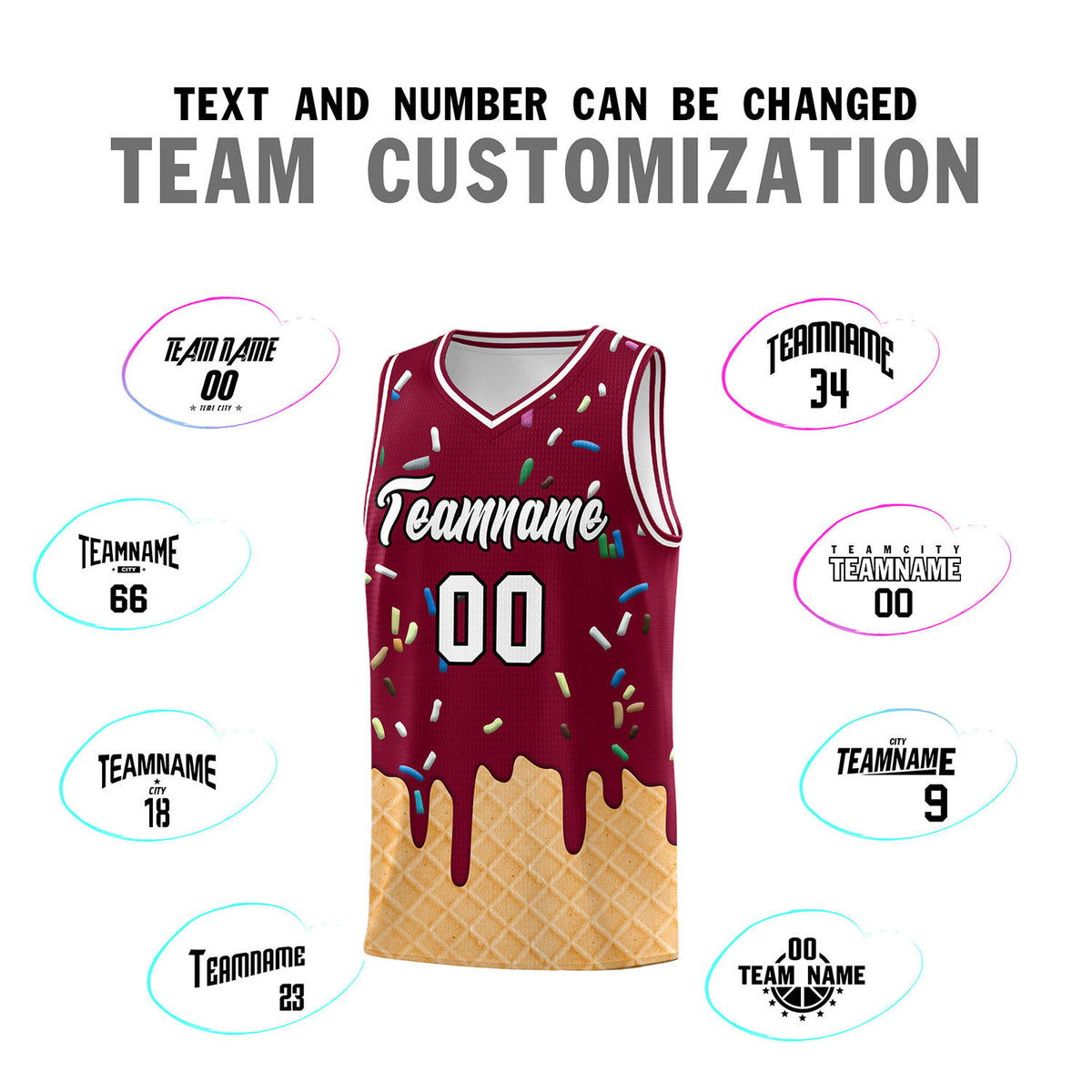 Custom Crimson Basketball Kits with Ice Cream Element Pattern