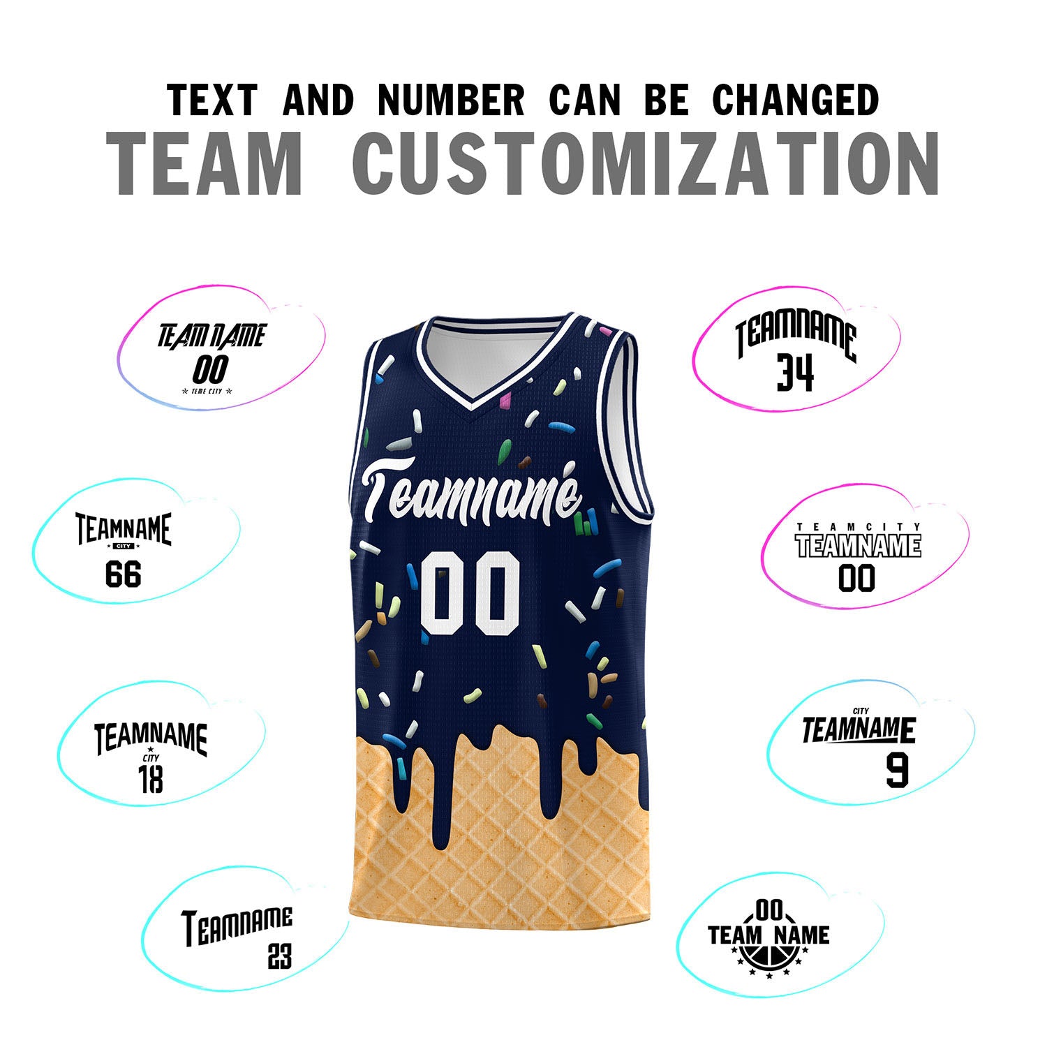 Custom Navy Basketball Kits with Ice Cream Element Pattern