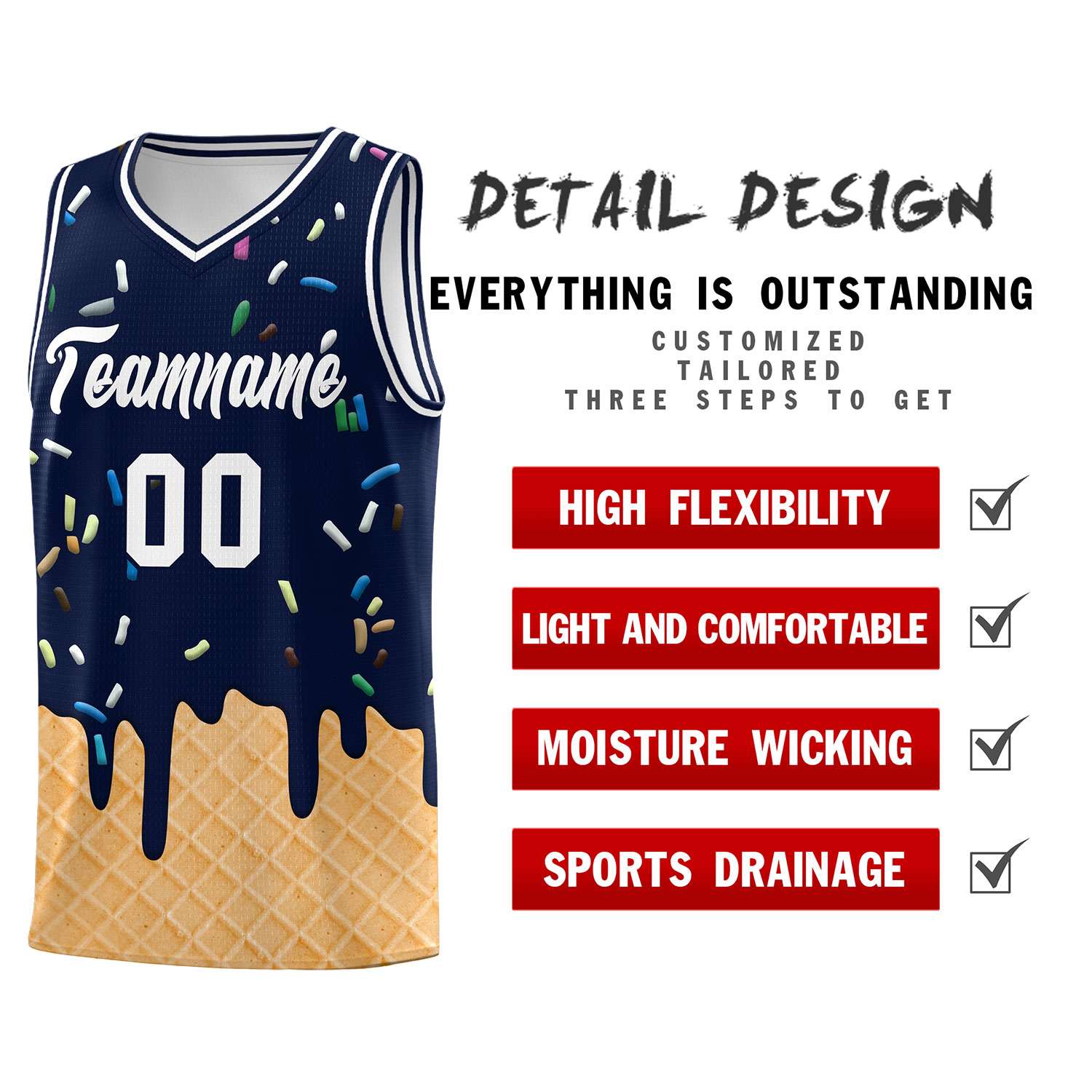 Custom Navy Basketball Kits with Ice Cream Element Pattern