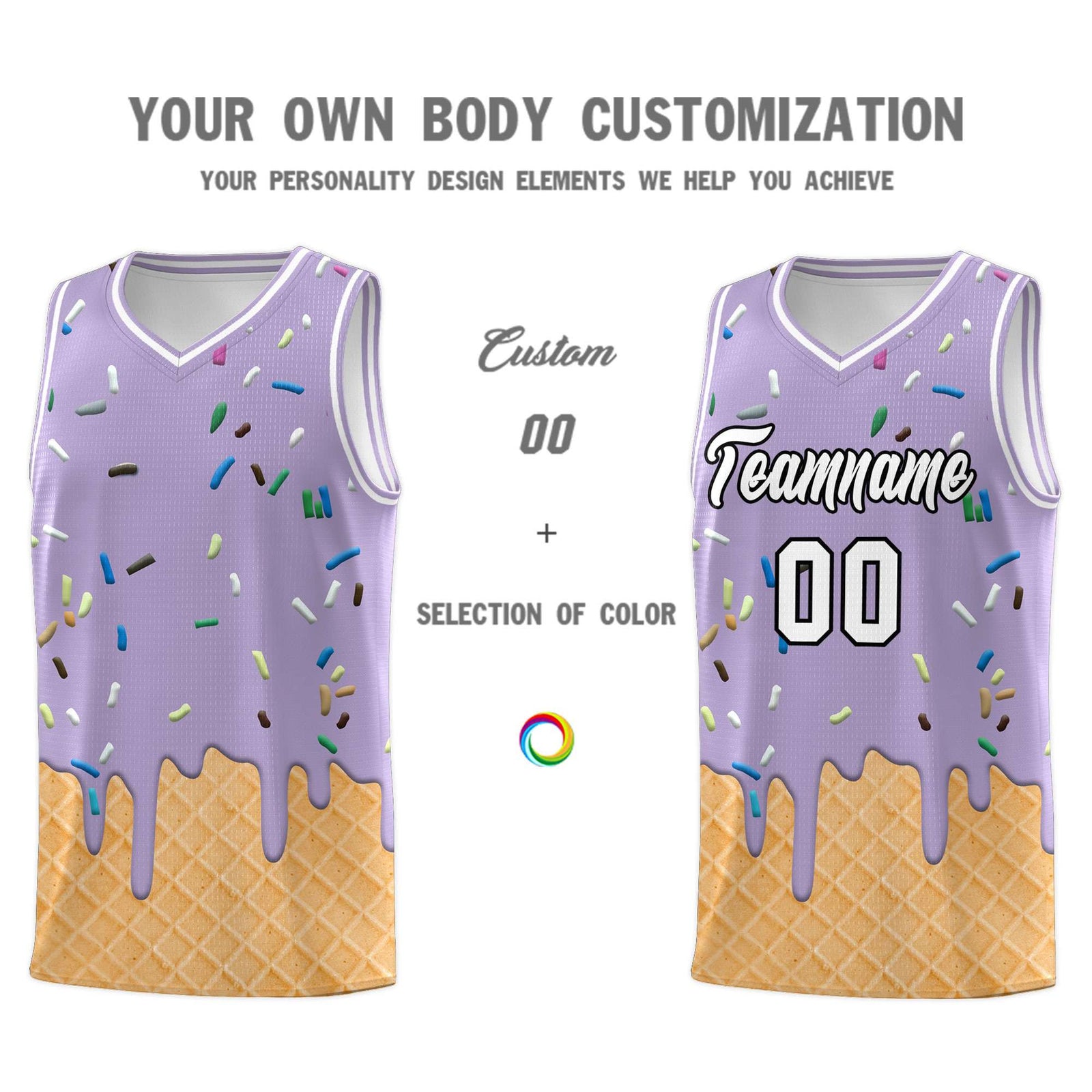 Custom Light Purple Basketball Kits with Ice Cream Element Pattern