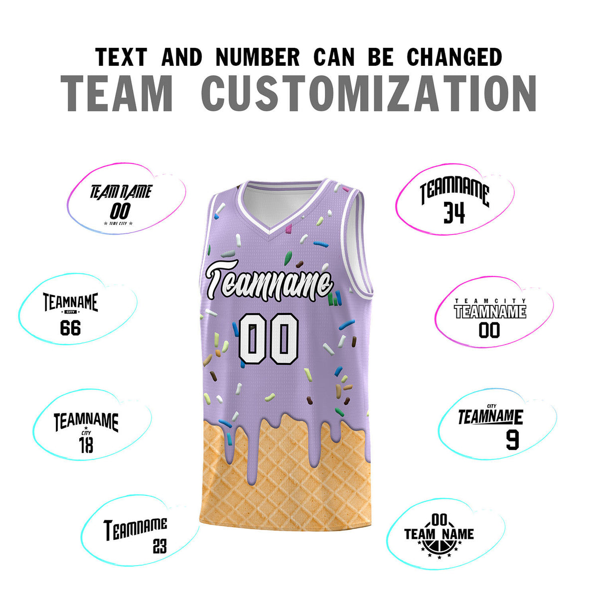 Custom Light Purple Basketball Kits with Ice Cream Element Pattern