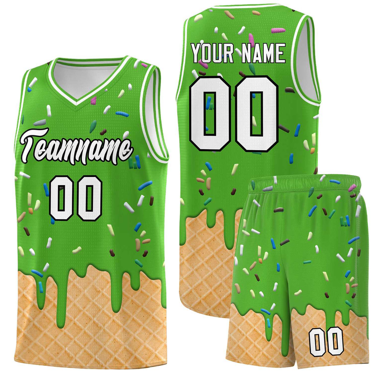 Custom Light Green Basketball Kits with Ice Cream Element Pattern