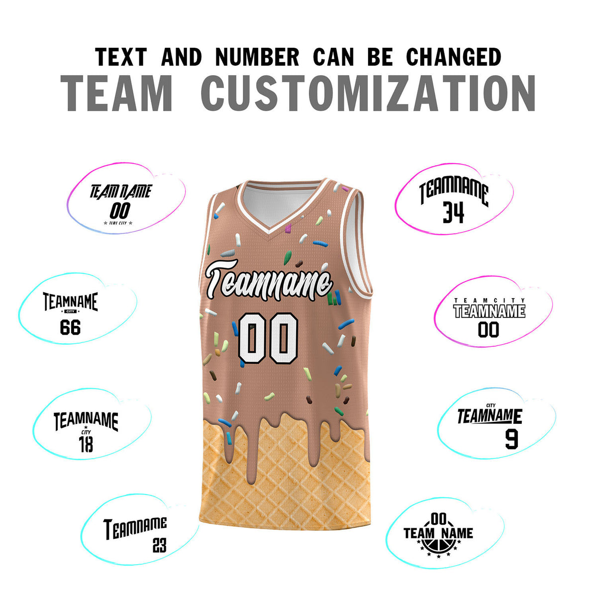 Custom Coffee Basketball Kits with Ice Cream Element Pattern
