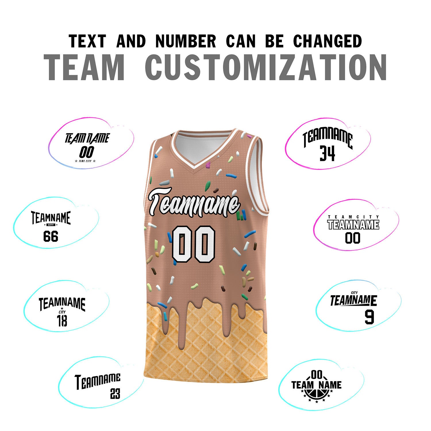 Custom Coffee Basketball Kits with Ice Cream Element Pattern