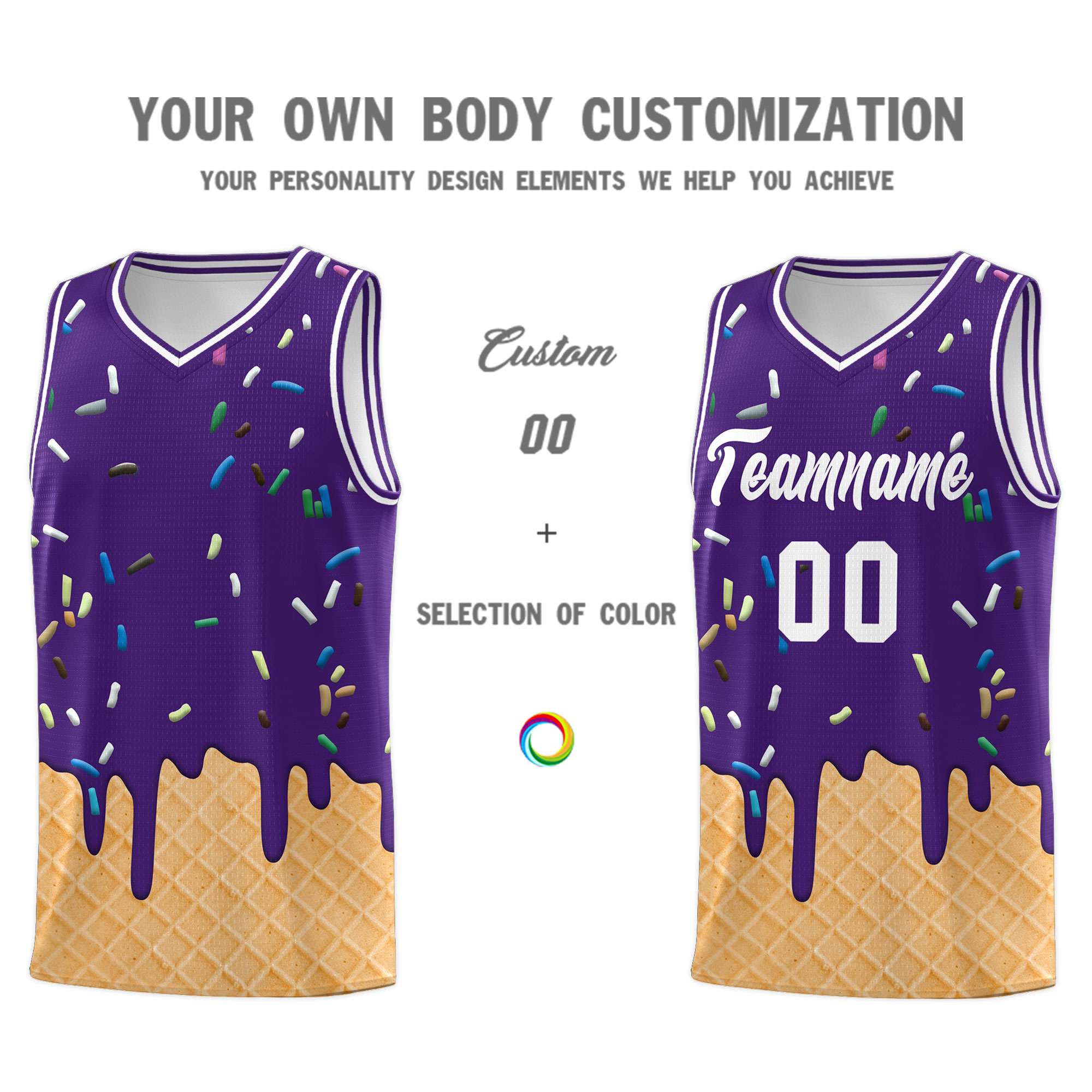 Custom Purple Basketball Kits with Ice Cream Element Pattern