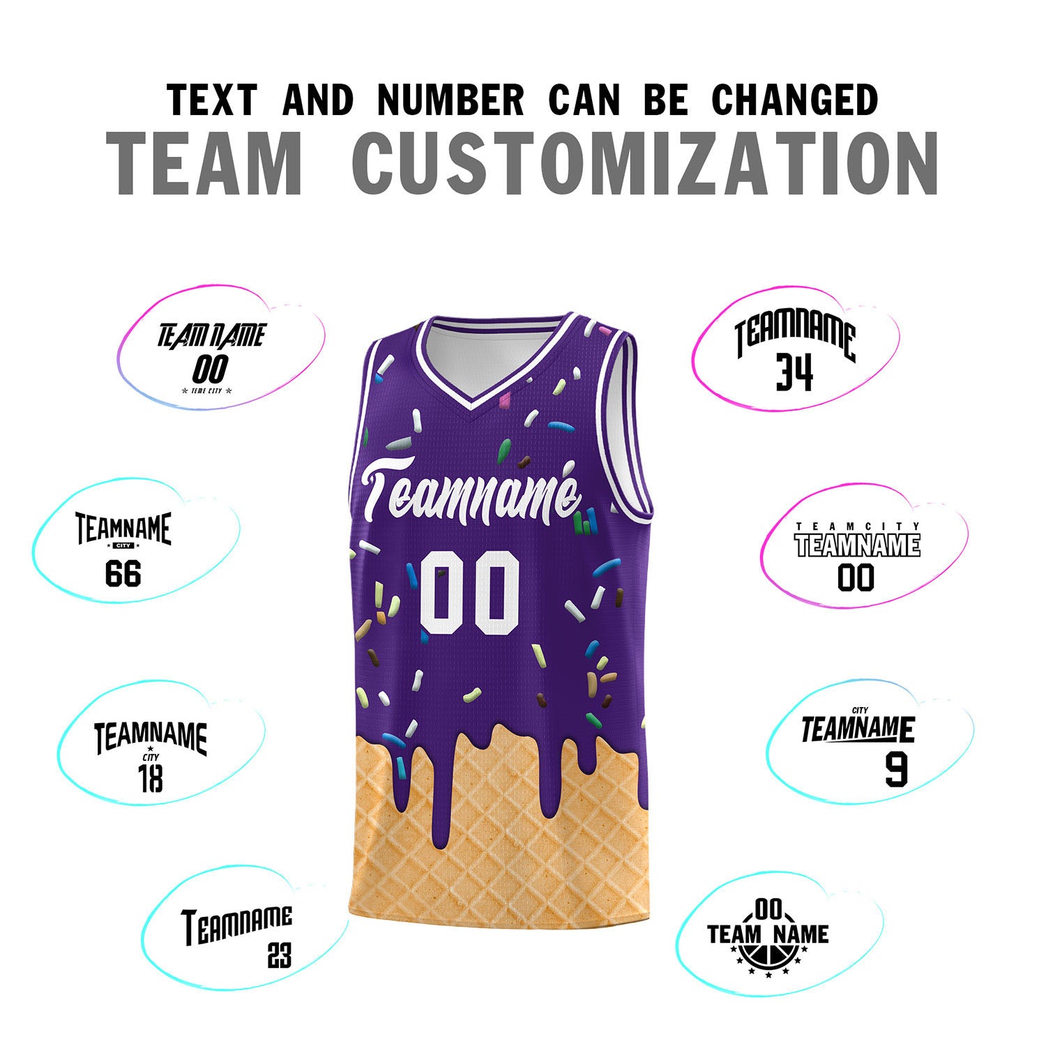 Custom Purple Basketball Kits with Ice Cream Element Pattern