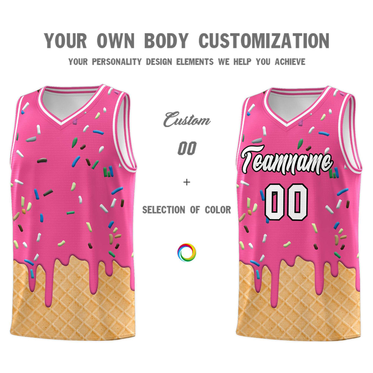 Custom Pink Basketball Kits with Ice Cream Element Pattern