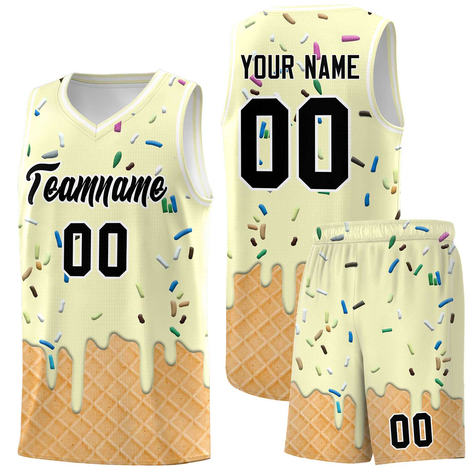 Custom Cream Basketball Kits with Ice Cream Element Pattern