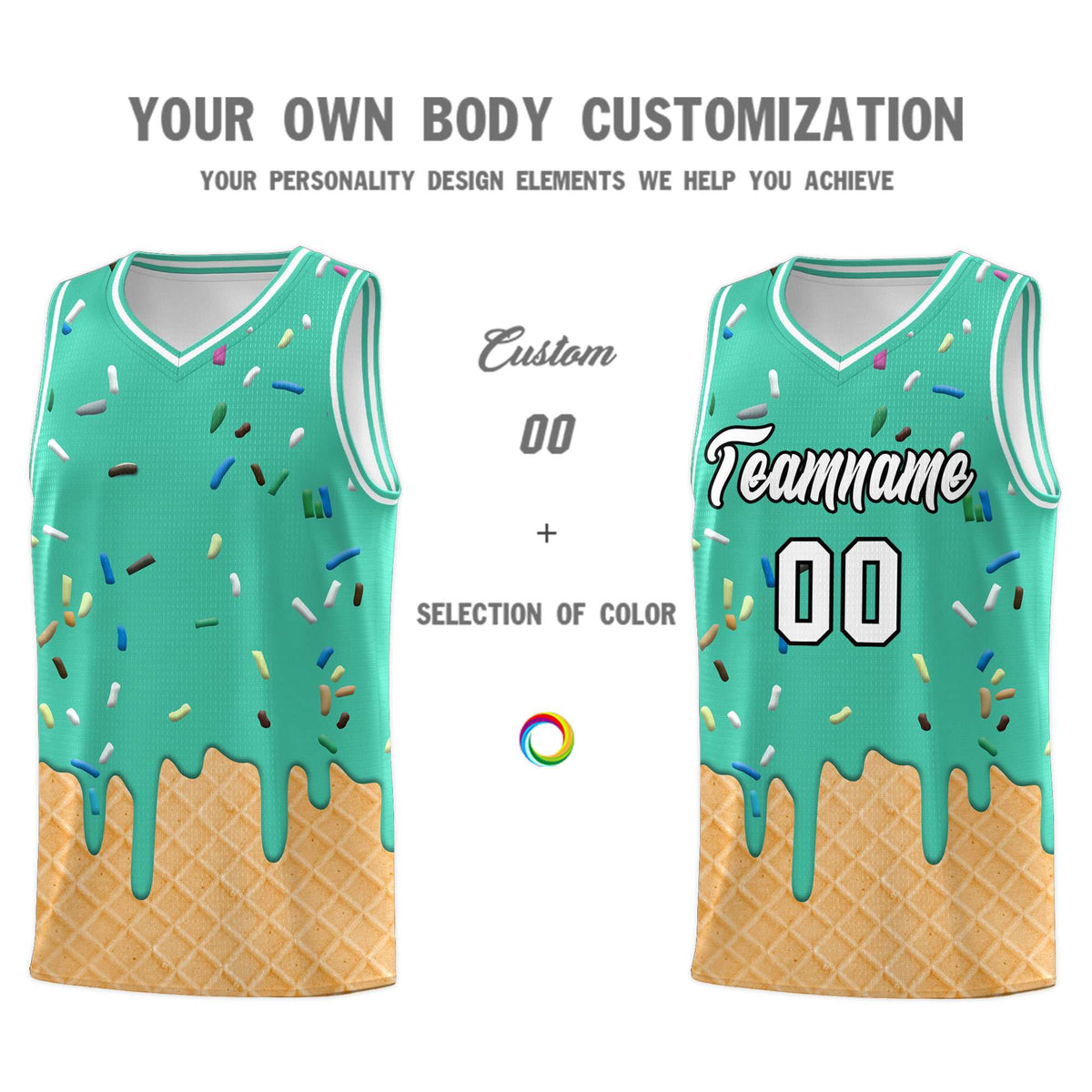 Custom Olive Basketball Kits with Ice Cream Element Pattern