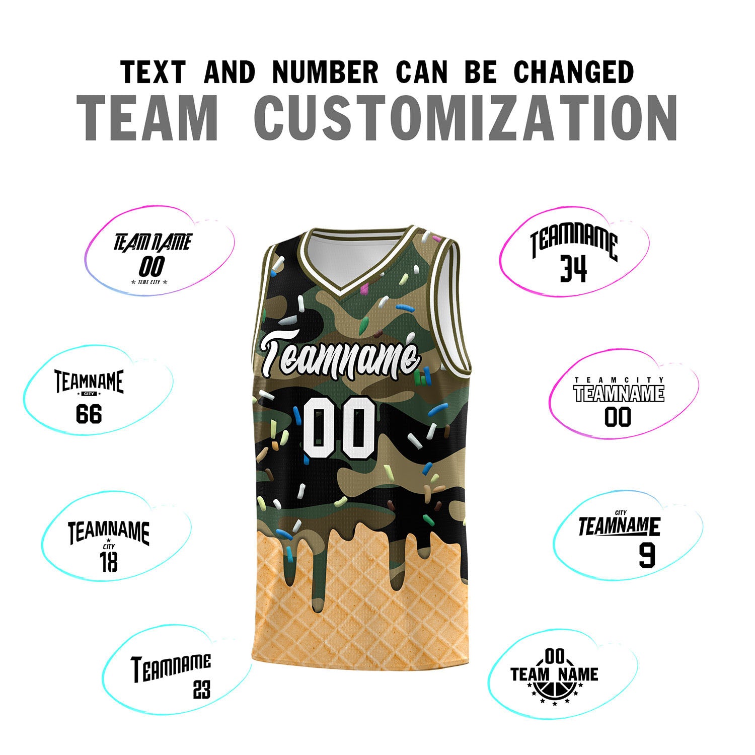 Custom Camo Basketball Kits with Ice Cream Element Pattern