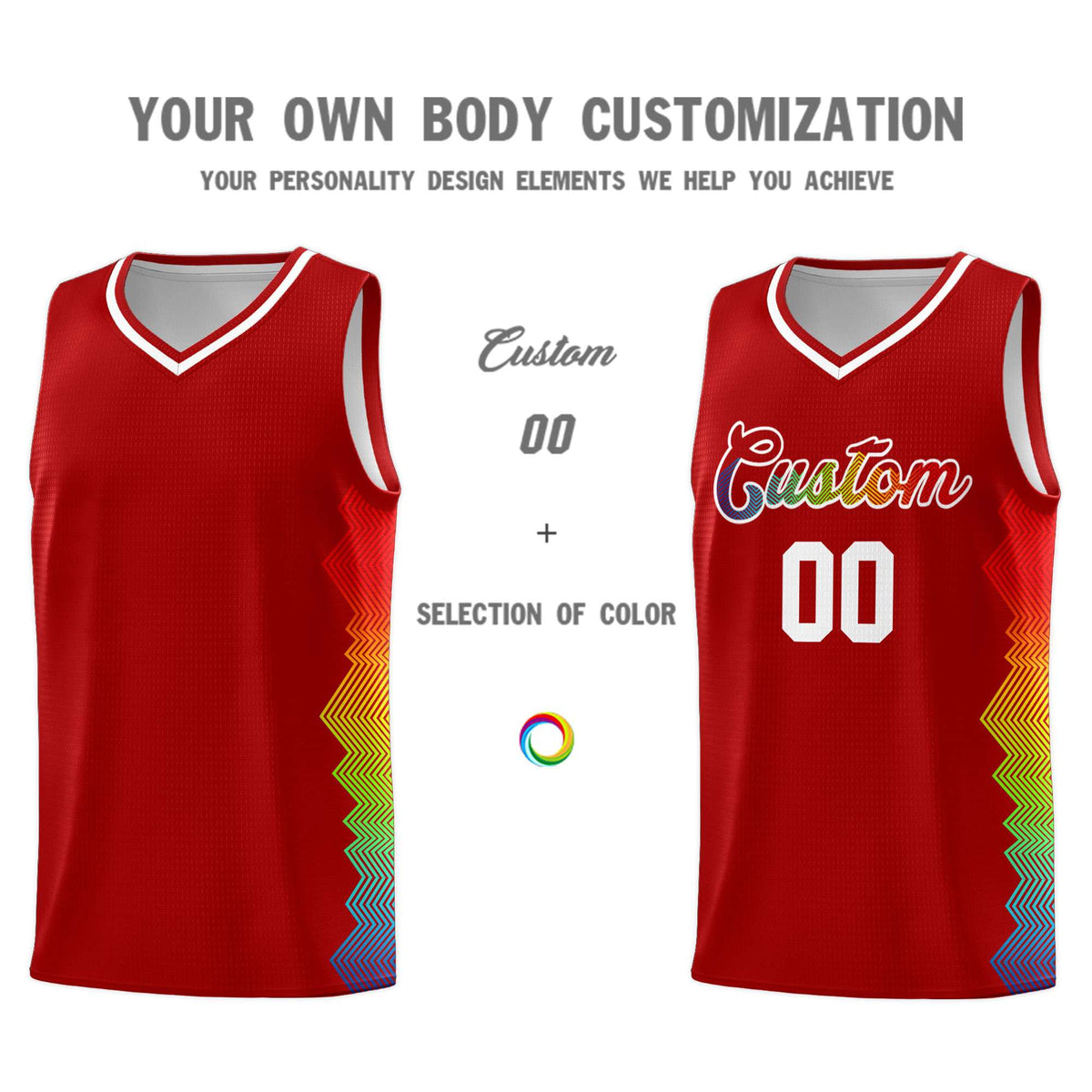Custom Red Denver Nuggets Rainbow Side Sports Uniform Basketball Jersey