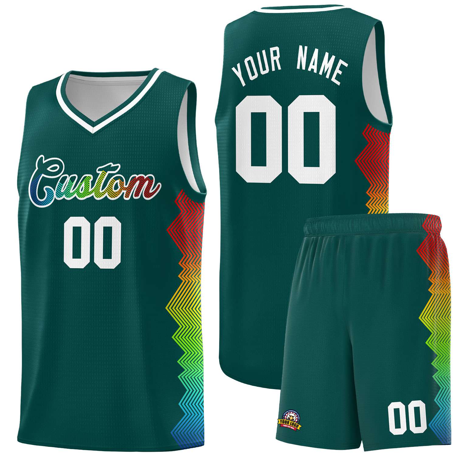 Custom Midnight Green Denver Nuggets Rainbow Side Sports Uniform Basketball Jersey