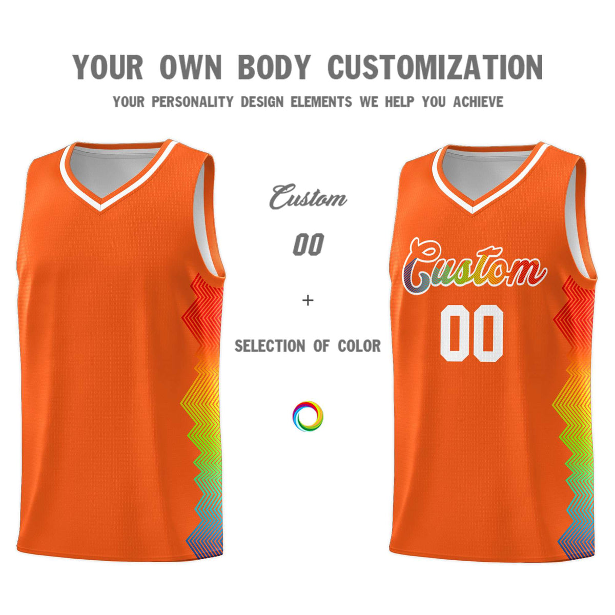 Custom Orange Denver Nuggets Rainbow Side Sports Uniform Basketball Jersey