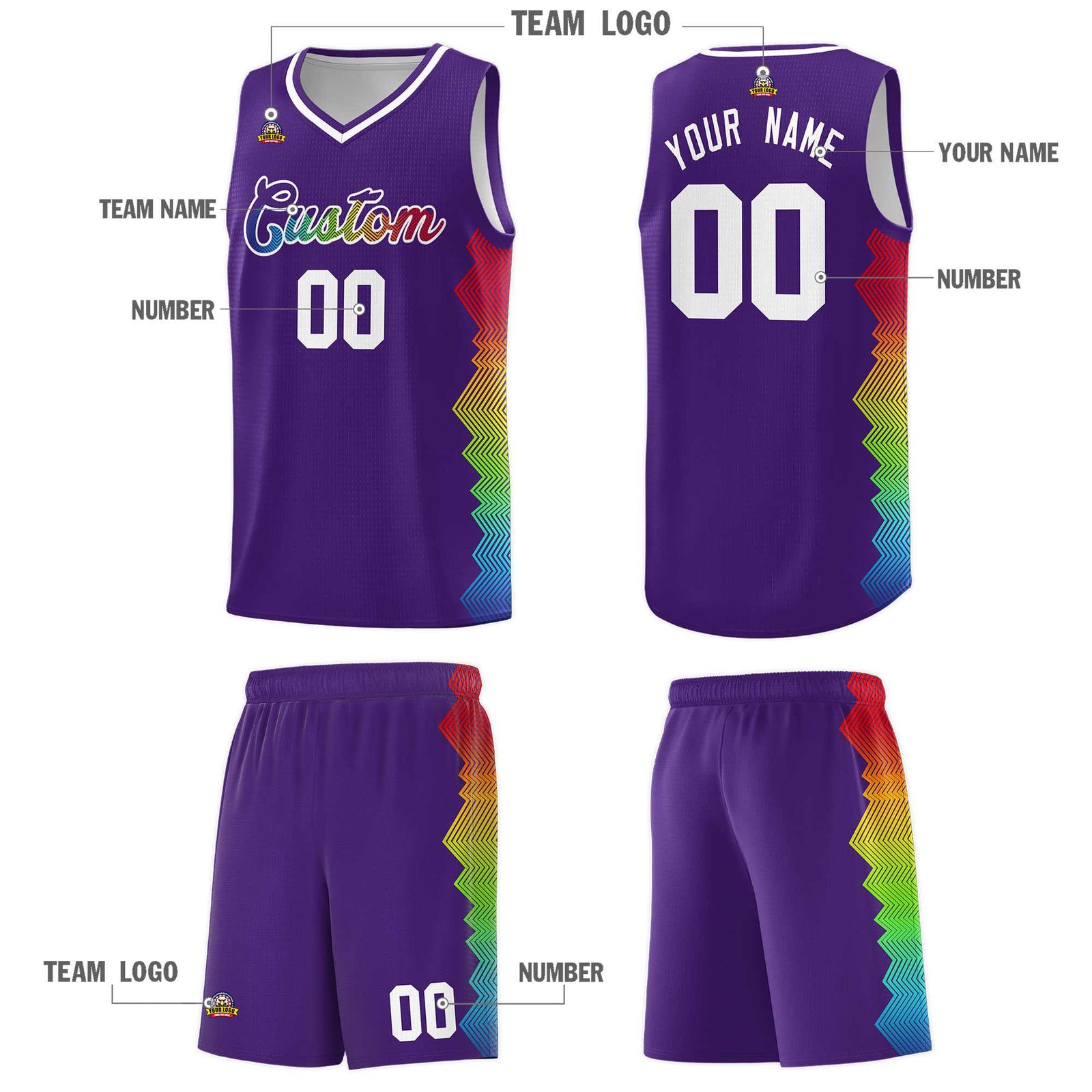Custom Purple Denver Nuggets Rainbow Side Sports Uniform Basketball Jersey