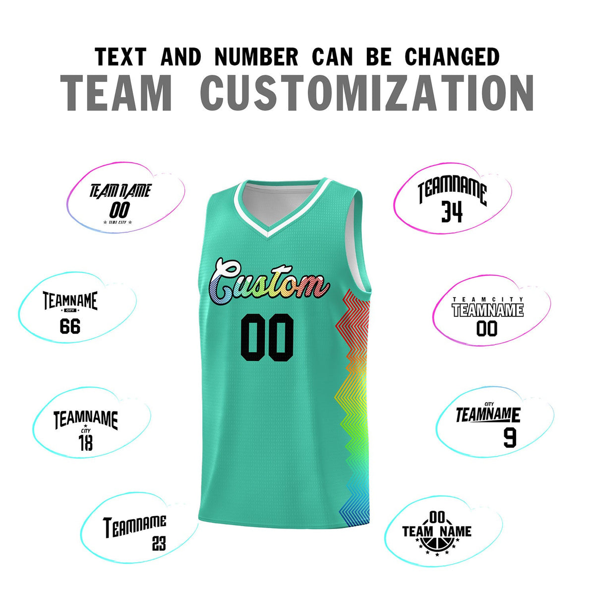 Custom Bright Green Denver Nuggets Rainbow Side Sports Uniform Basketball Jersey