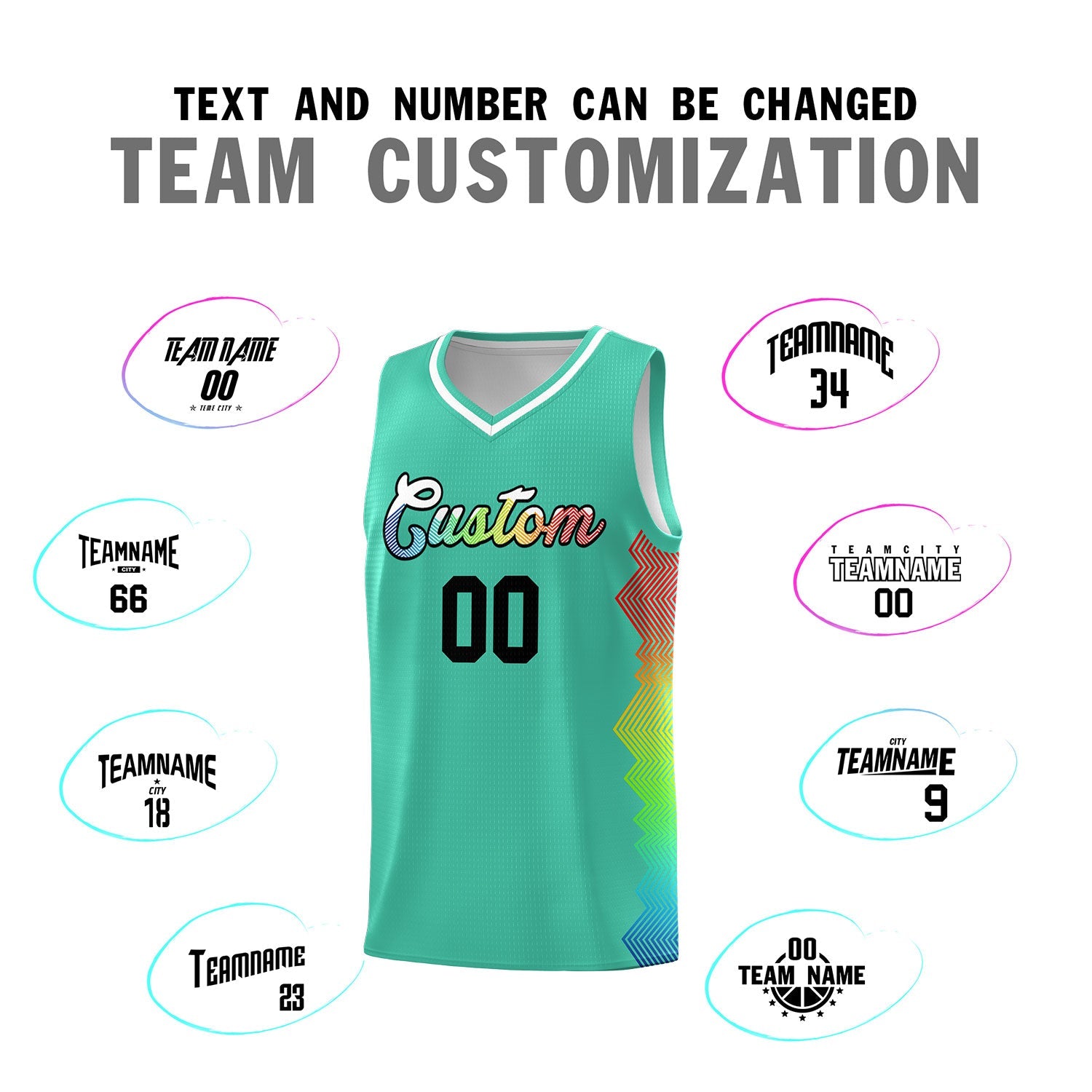 Custom Bright Green Denver Nuggets Rainbow Side Sports Uniform Basketball Jersey