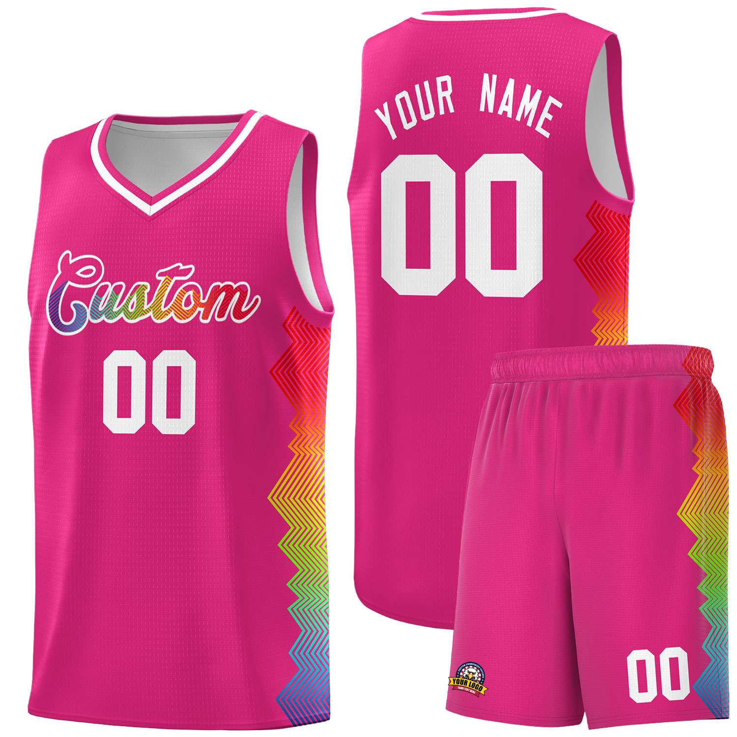 Custom Rose Red Denver Nuggets Rainbow Side Sports Uniform Basketball Jersey