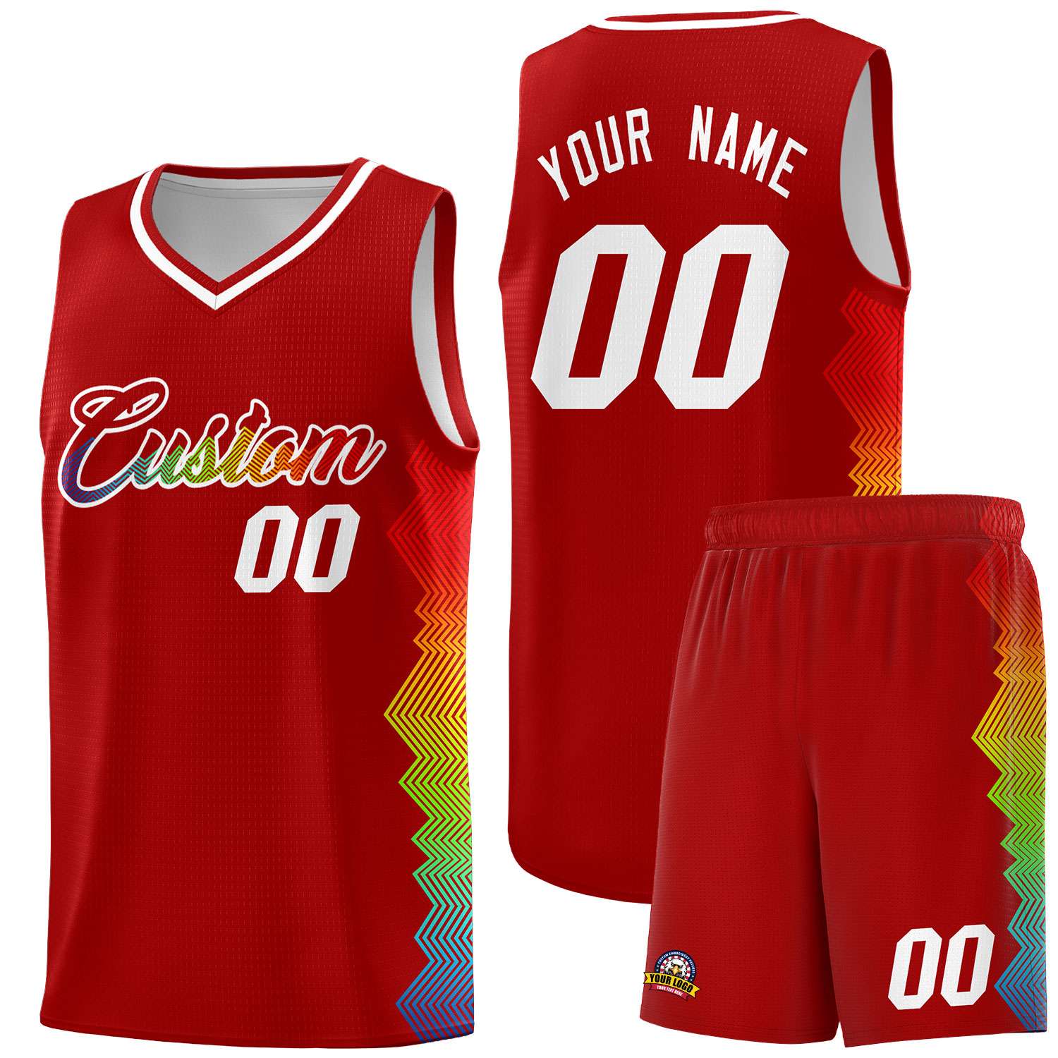 Custom Red Denver Nuggets Rainbow Side Sports Uniform Basketball Jersey