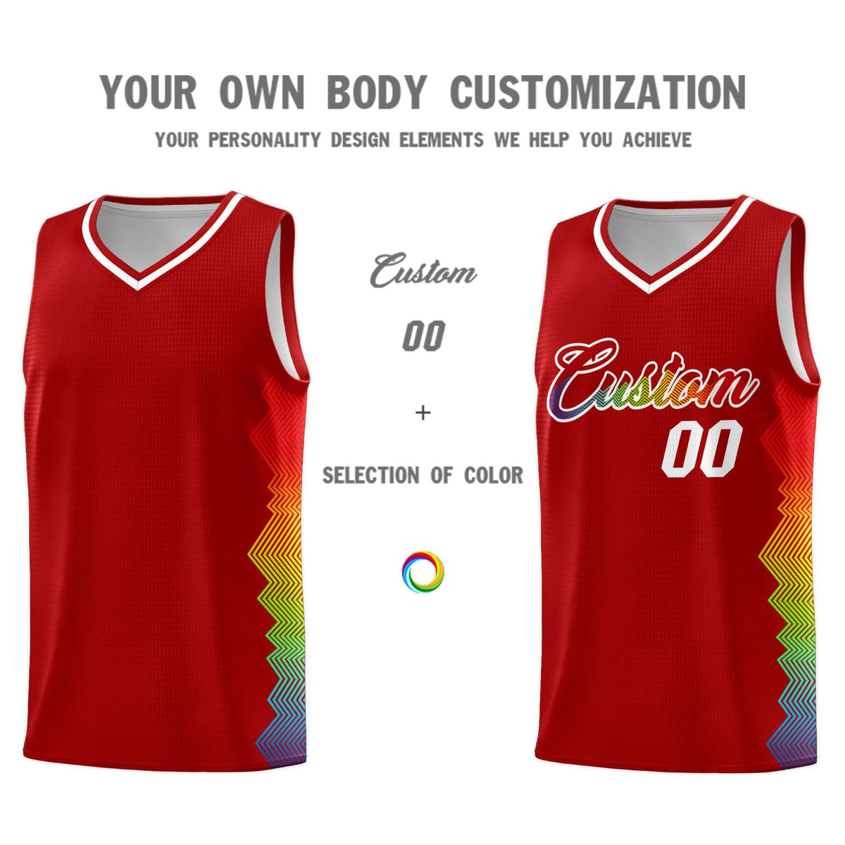 Custom Red Denver Nuggets Rainbow Side Sports Uniform Basketball Jersey