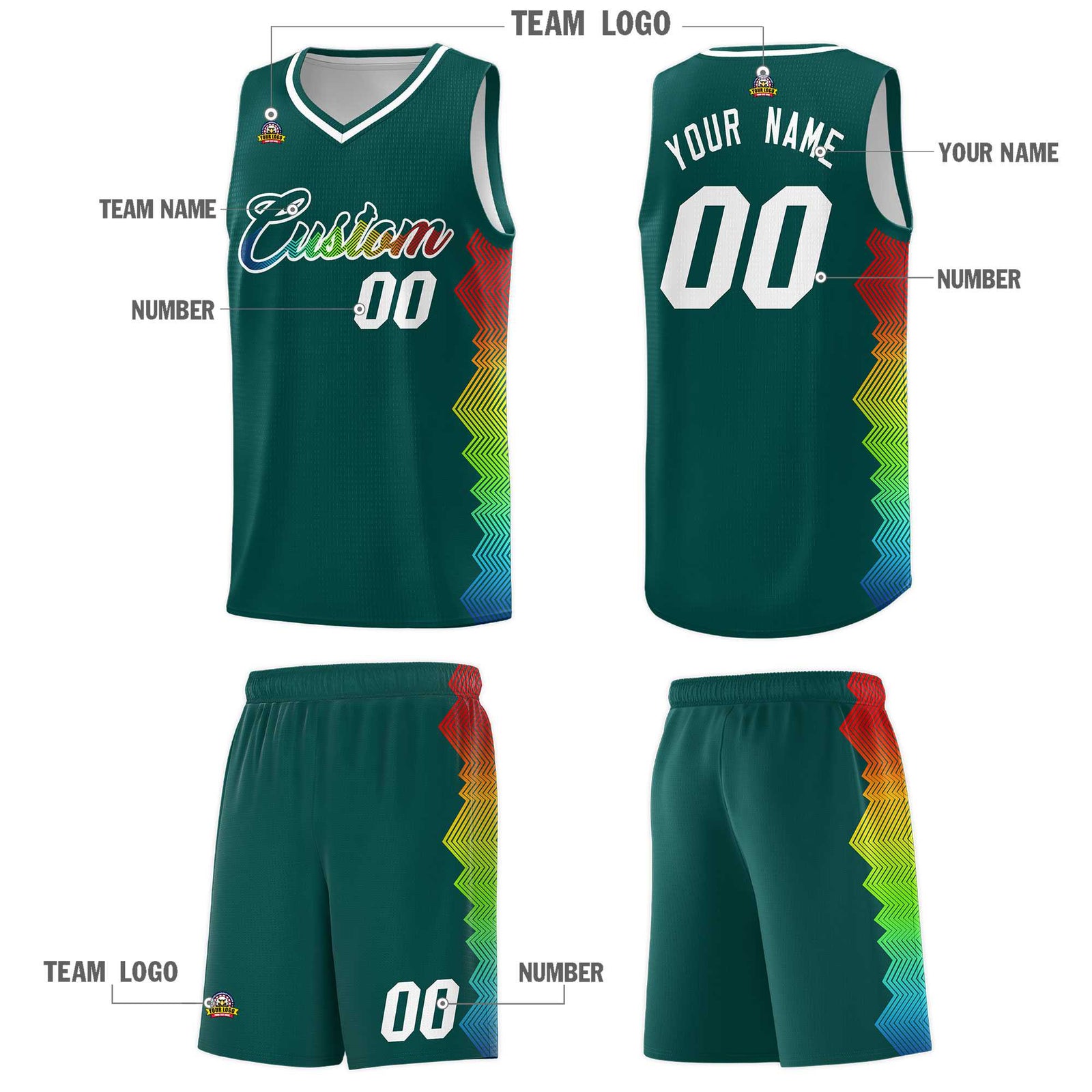 Custom Midnight Green Denver Nuggets Rainbow Side Sports Uniform Basketball Jersey