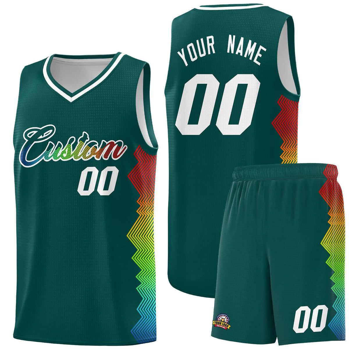 Custom Midnight Green Denver Nuggets Rainbow Side Sports Uniform Basketball Jersey