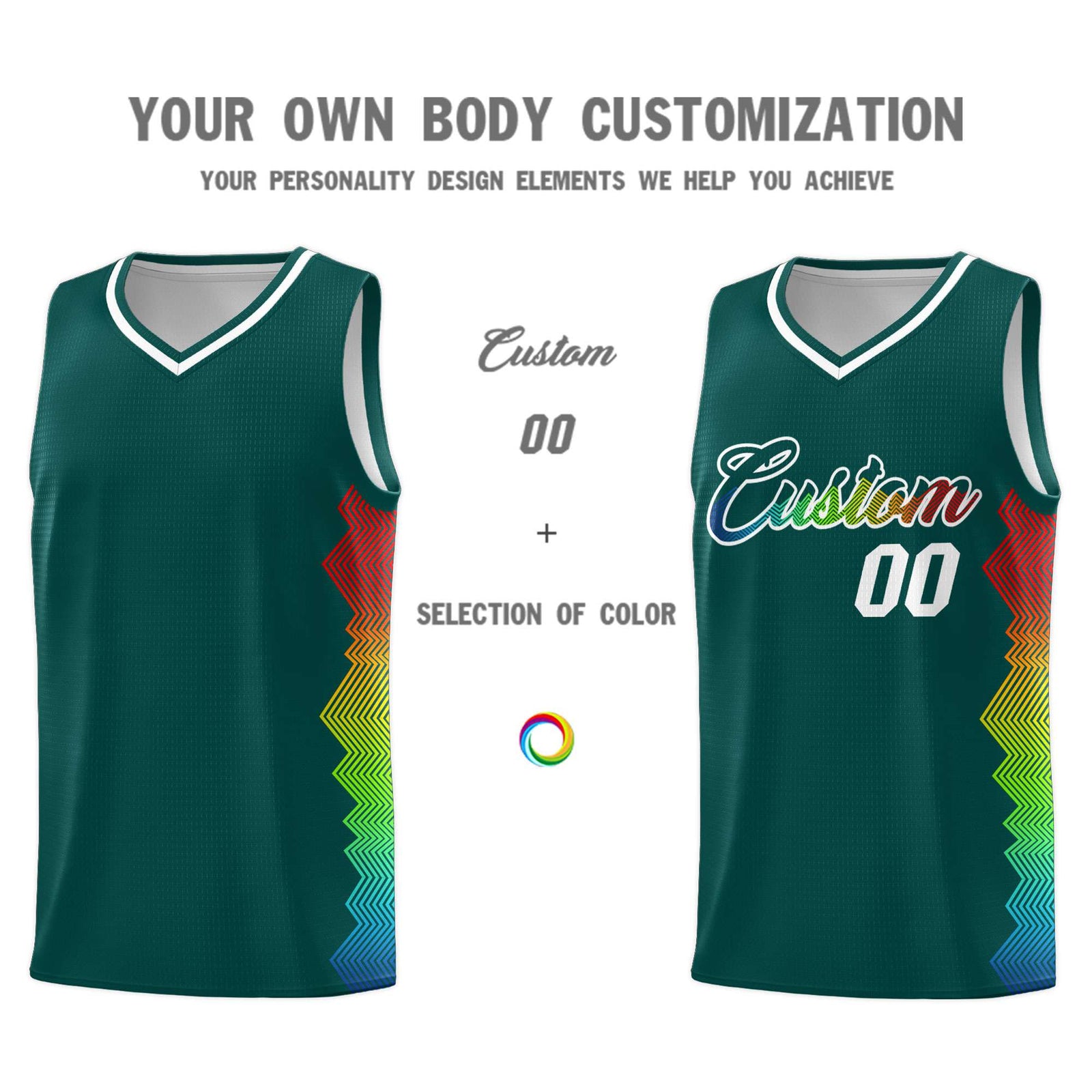 Custom Midnight Green Denver Nuggets Rainbow Side Sports Uniform Basketball Jersey