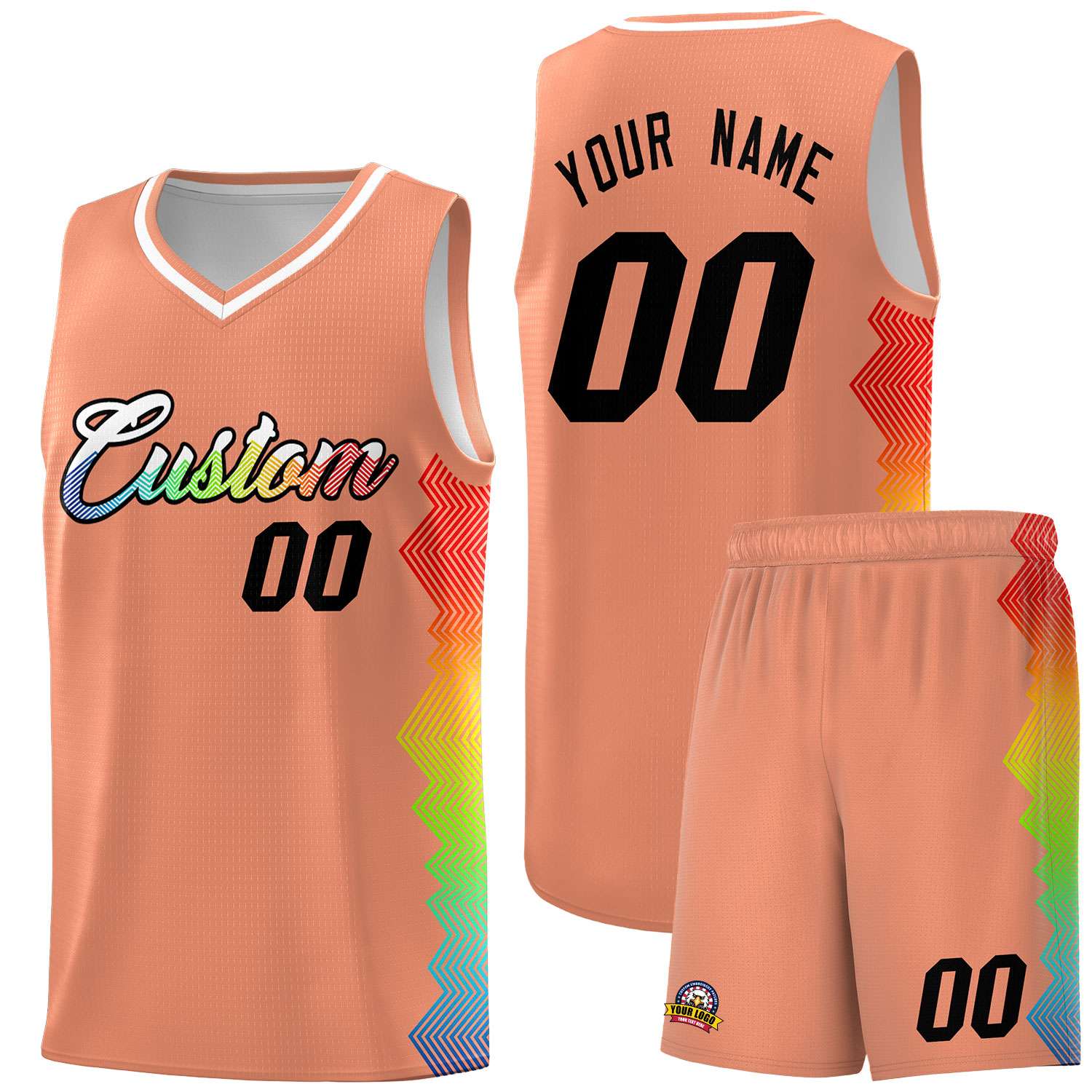 Custom Orange Denver Nuggets Rainbow Side Sports Uniform Basketball Jersey