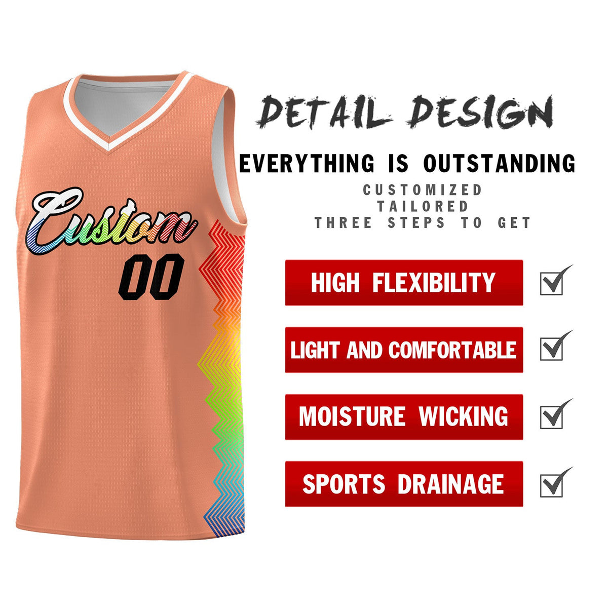 Custom Orange Denver Nuggets Rainbow Side Sports Uniform Basketball Jersey