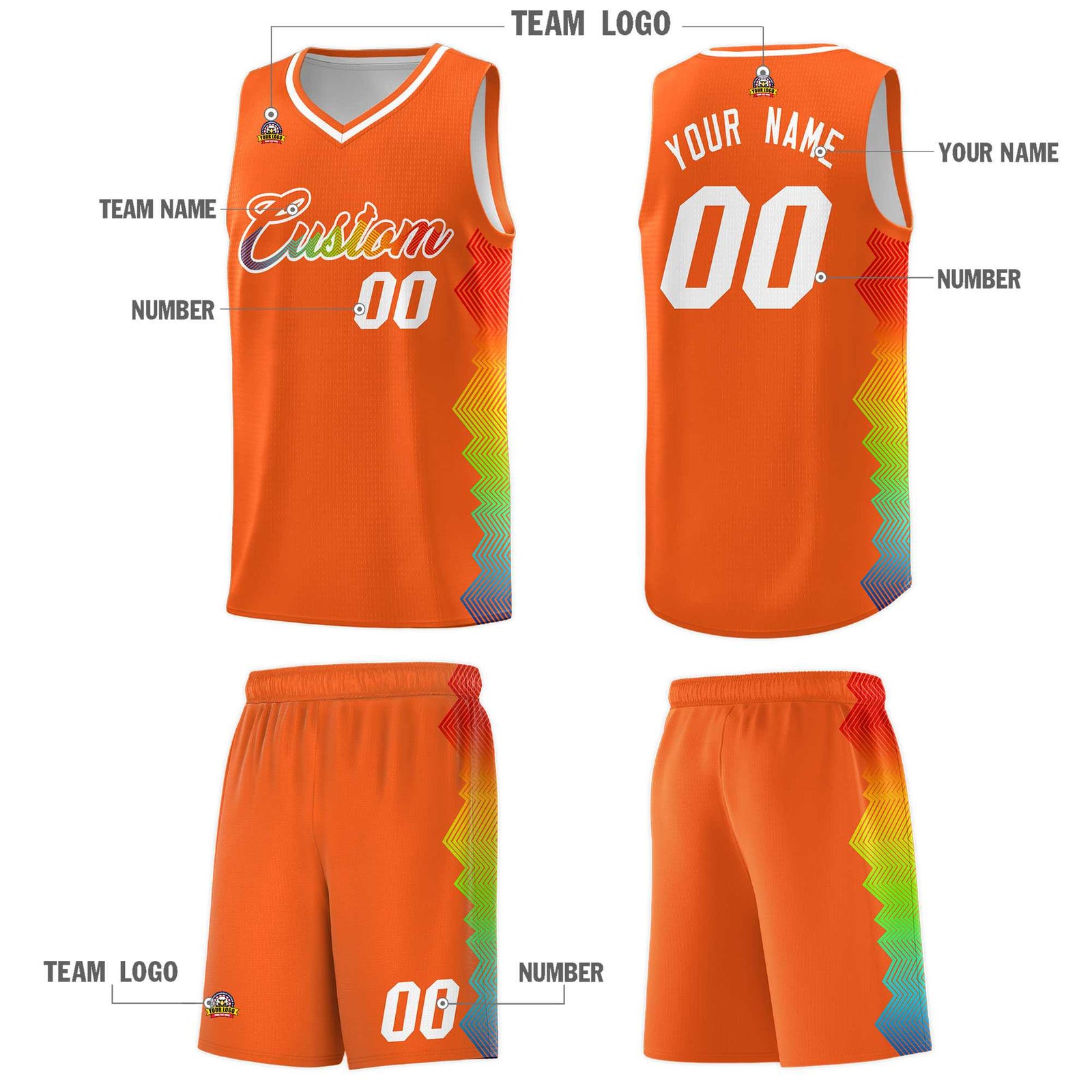 Custom Orange Denver Nuggets Rainbow Side Sports Uniform Basketball Jersey