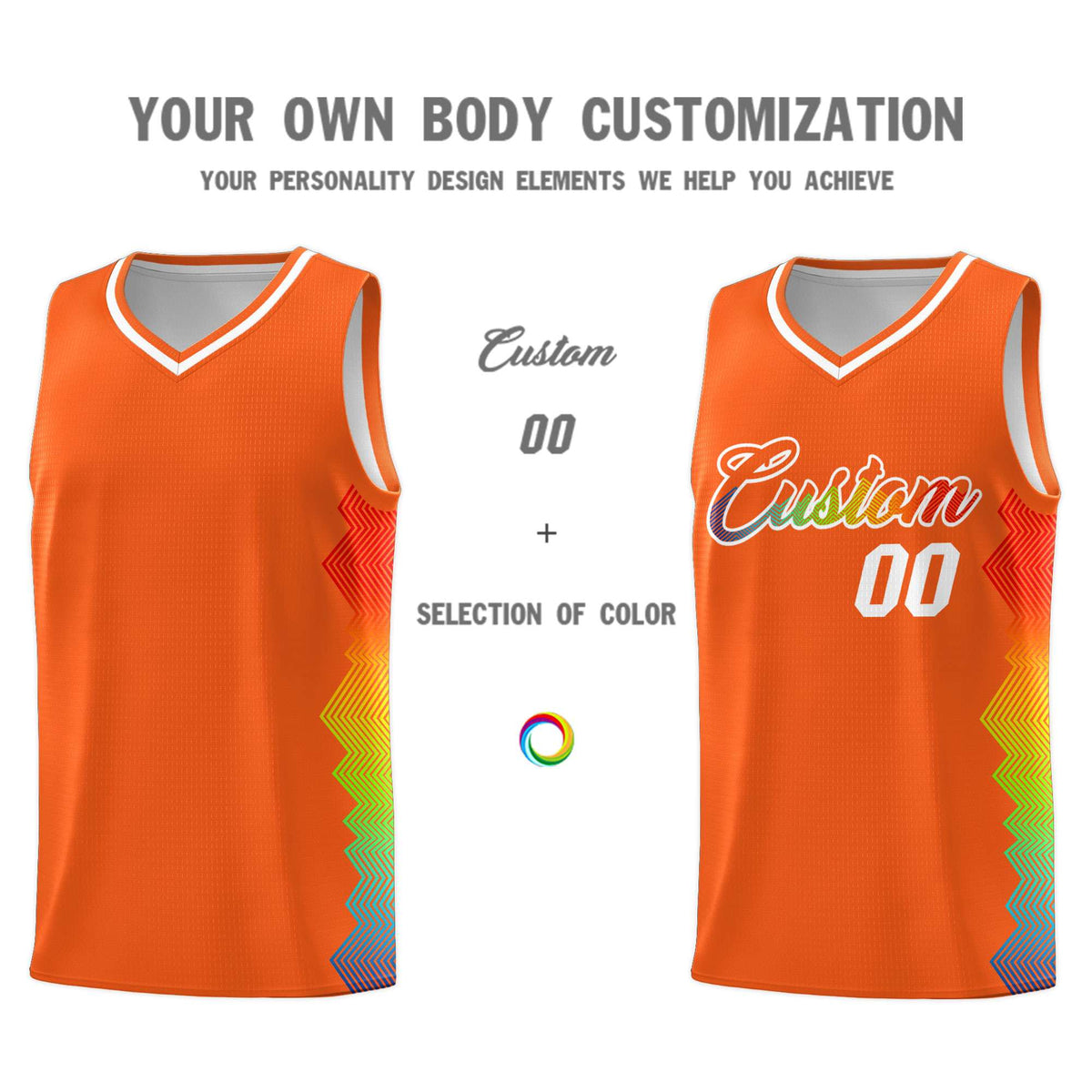 Custom Orange Denver Nuggets Rainbow Side Sports Uniform Basketball Jersey