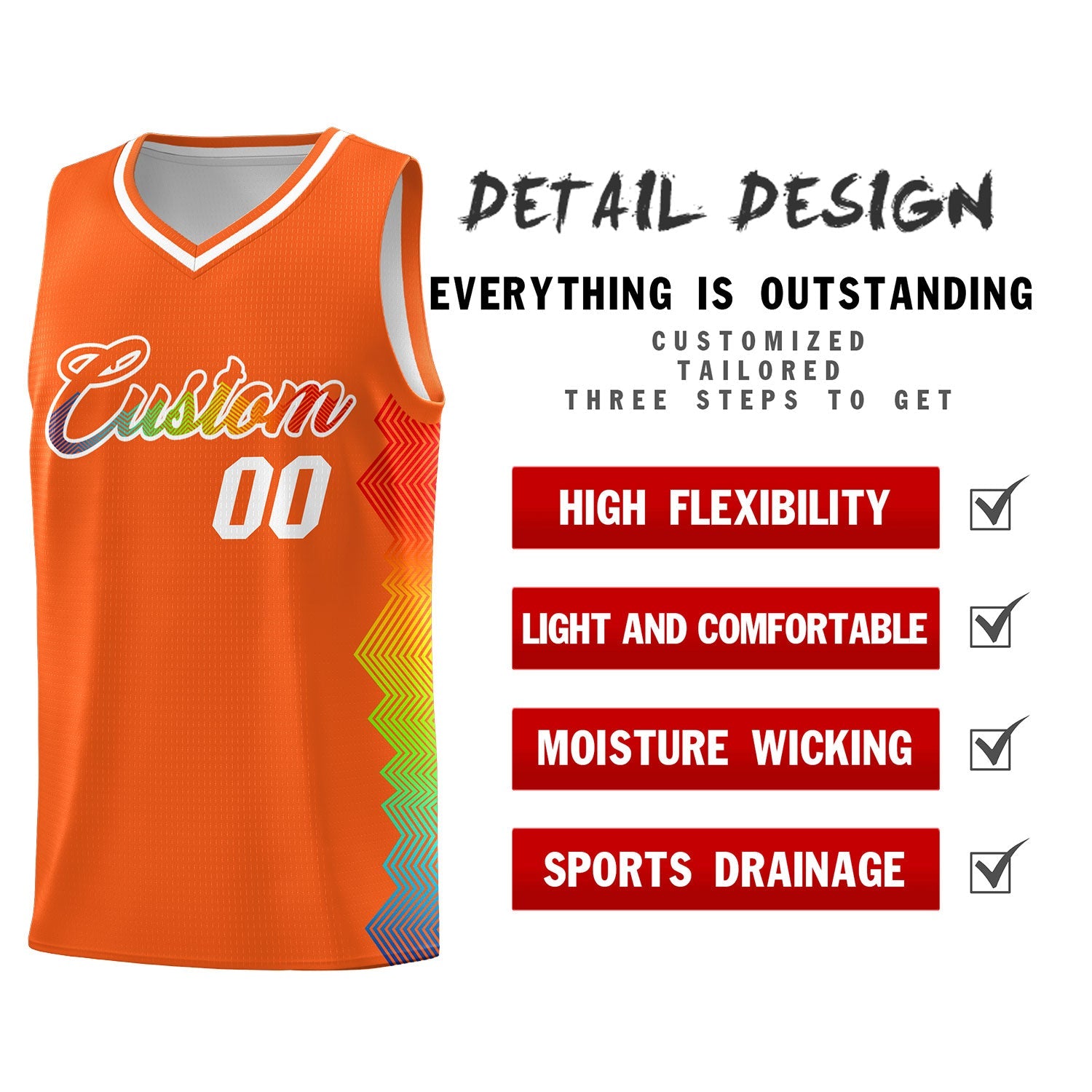 Custom Orange Denver Nuggets Rainbow Side Sports Uniform Basketball Jersey