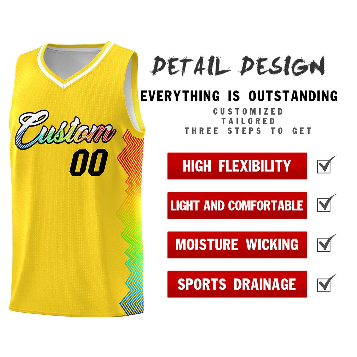 Custom Gold Denver Nuggets Rainbow Side Sports Uniform Basketball Jersey