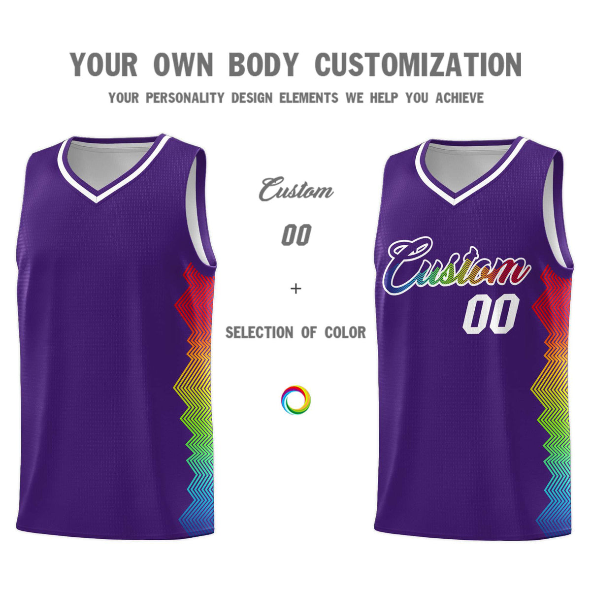 Custom Purple Denver Nuggets Rainbow Side Sports Uniform Basketball Jersey