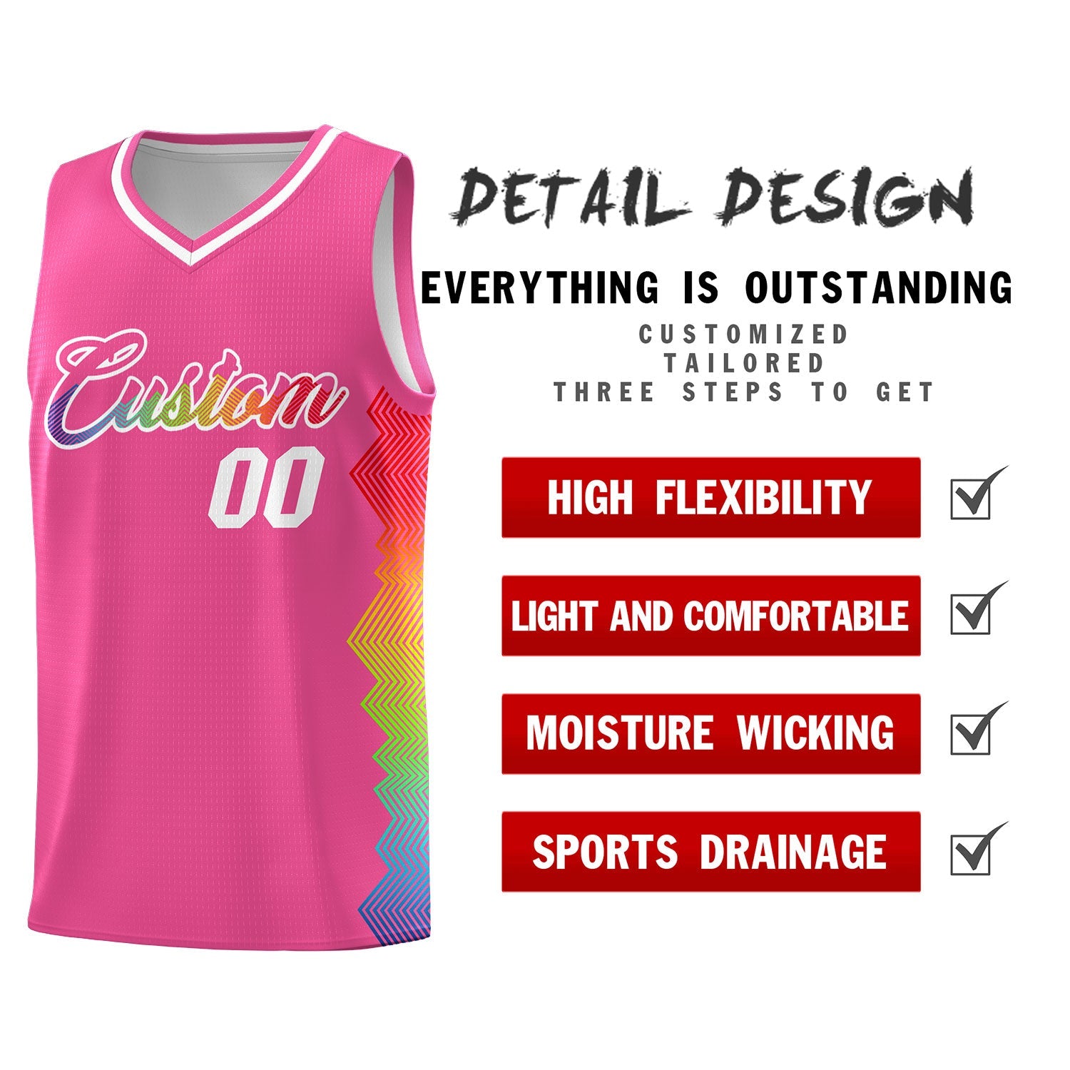 Custom Pink Denver Nuggets Rainbow Side Sports Uniform Basketball Jersey