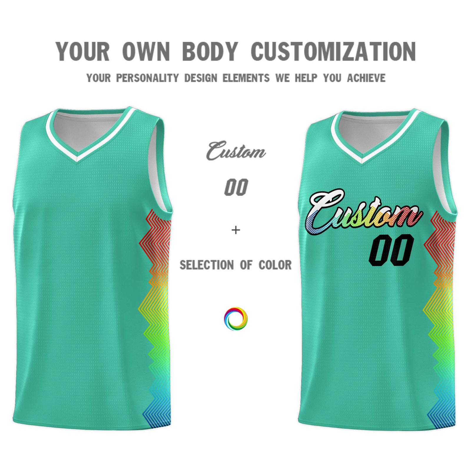 Custom Bright Green Denver Nuggets Rainbow Side Sports Uniform Basketball Jersey